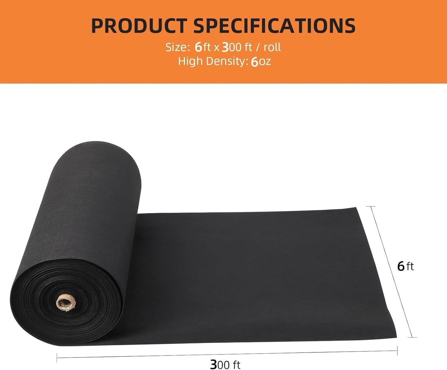 GarveeLife Geotextile Landscape, 6 ft x 300 ft & 6 oz Geotextile Fabric, PP Drainage 350N Tensile Strength & 440N Load Capacity, for Driveway & Road Stabilizationr, Erosion Control, French Drains