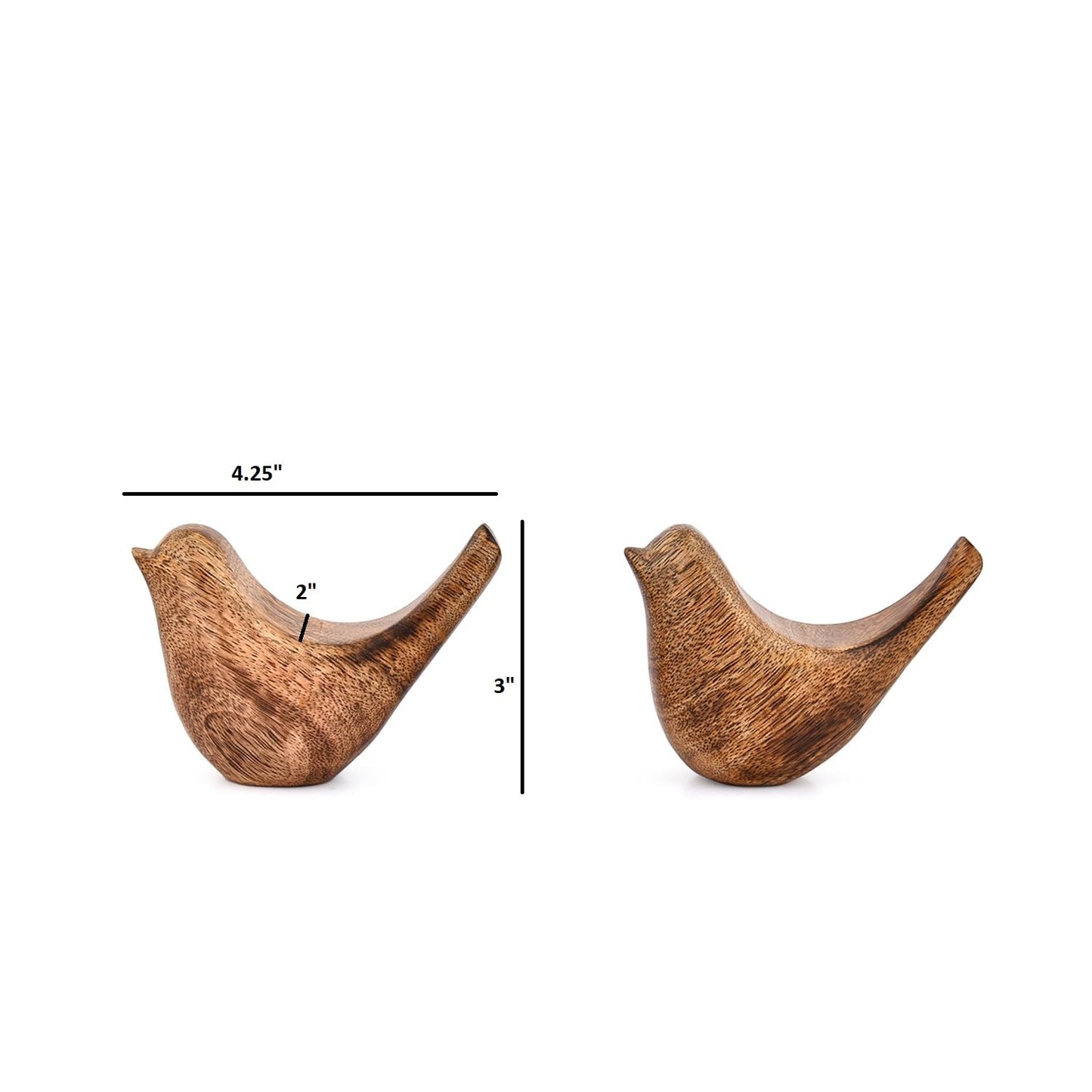 Samhita Statues – Set of 2 Handmade Bird Statues – Rustic Home Décor Gifts for Women, Moms, or Bird Lovers – Natural Wood Carving for Shelf or Table (4.25'' X 2'' X 3'')
