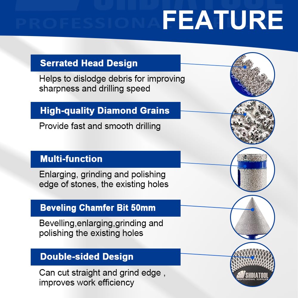 Diamond Core Drill Bits Set 10PCS - DARTOTEK Tile Hole Saw Kit (6/6/6/20/25/32/35/50mm/1 3/8"/6mm for Porcelain, Ceramic Tile, Granite, Marble, Masonry