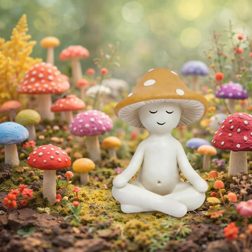 Meditation Mushroom Statue Yoga Mushroom Figurine Tabletop Decor for Home Shelf Office Coffee Table Garden Yard Patio Meditation Sculpture Gift for Women Friends Mom Decoration