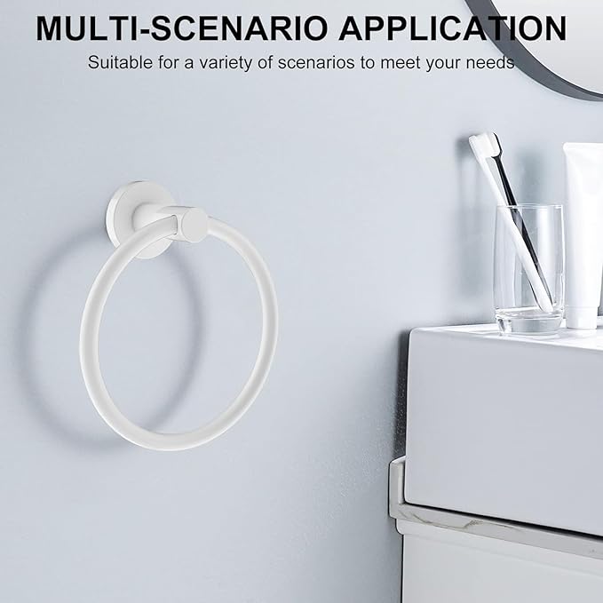 SetSail Towel Holder for Bathroom Wall Screw-in White Towel Ring Stainless