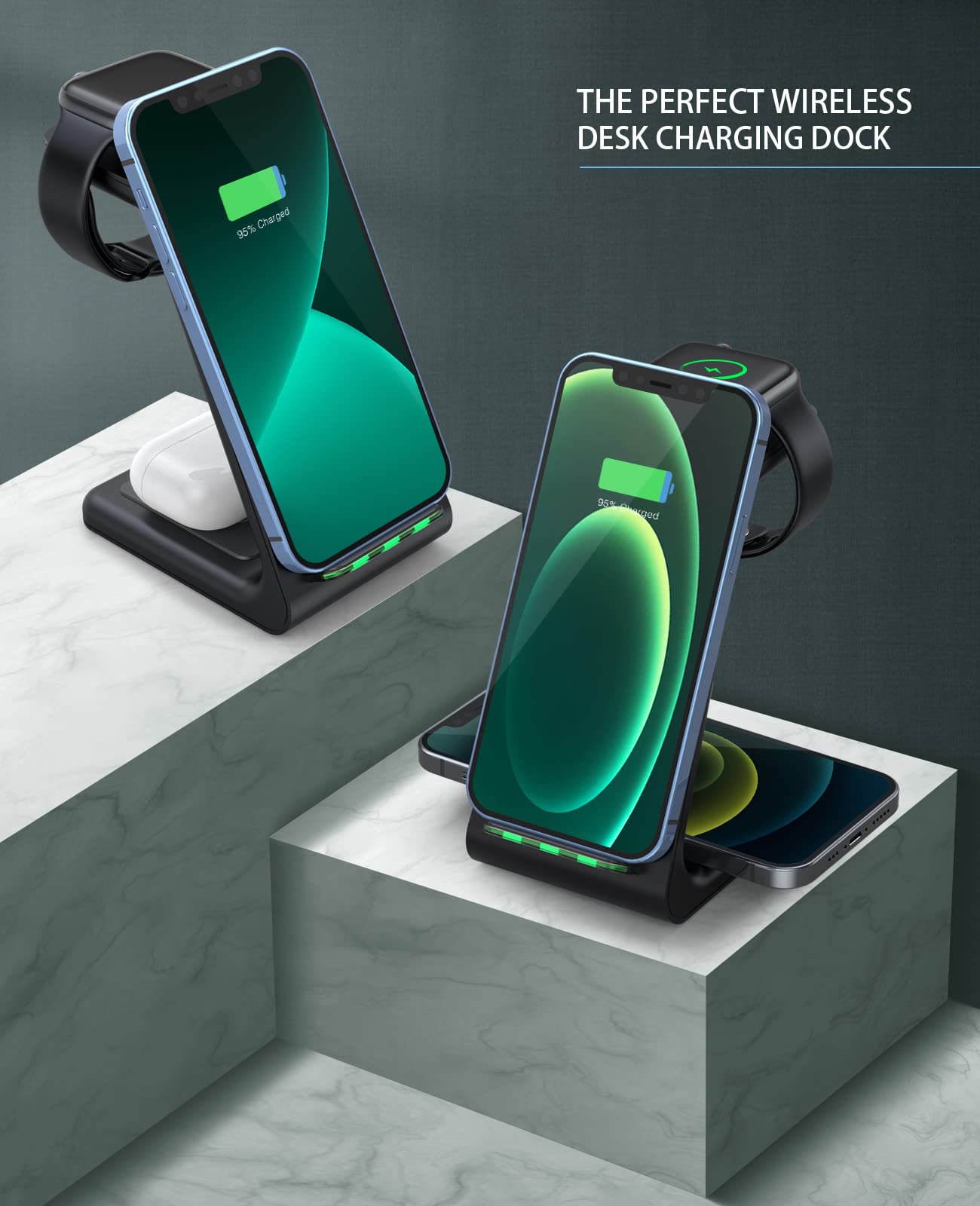3 in 1 Wireless Charging Station, 2026 Upgraded Fast Desk Charger Station for iPhone 17 16 15 14 13 12 Pro Max Plus, Charger Stand for Apple Watch 10 9 8 7 6 5 4 3 2 SE, Airpods 4 3 2 Pro(Black)
