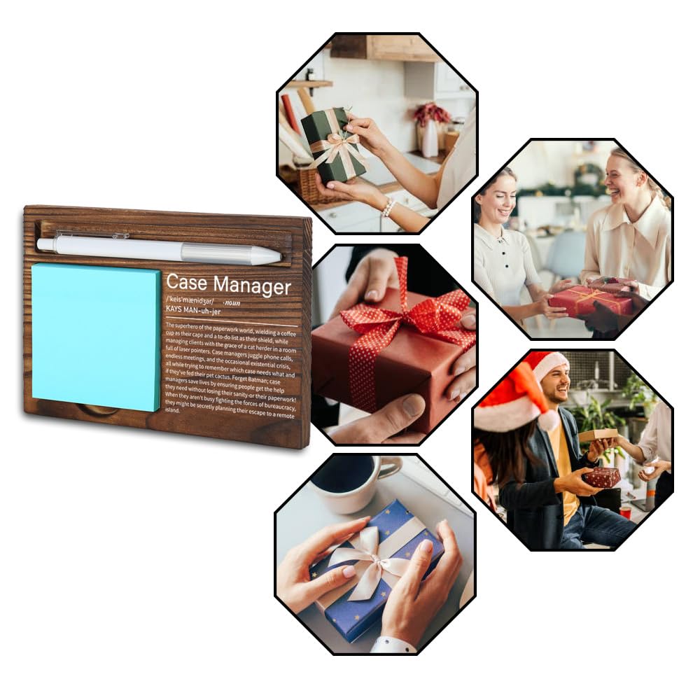 VYNWPDFLI Case Manager Appreciation Gift, Inspirational Office Decor for Social Workers, Thoughtful Desk Organizer with Engraved Definition, Wooden Sticky Note Holder,LQQ54