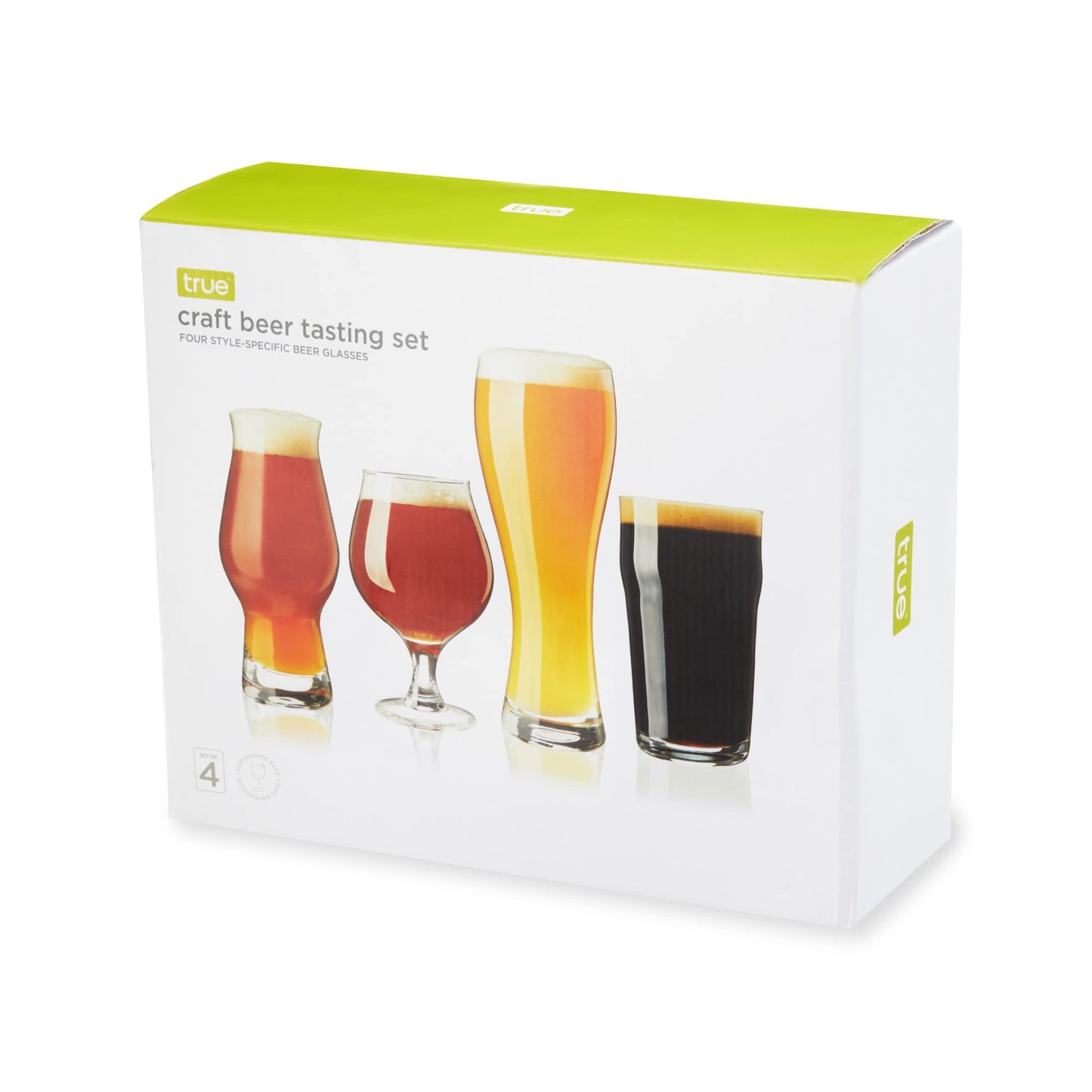 True Beer Glasses Gift Set, Durable Clear Tasting Kit for IPA, Belgian Ales, Wheat Beers, Stouts, Porters, Perfect for Beer Lovers, Home Bar, Birthday Gifts for Men, Set of 4