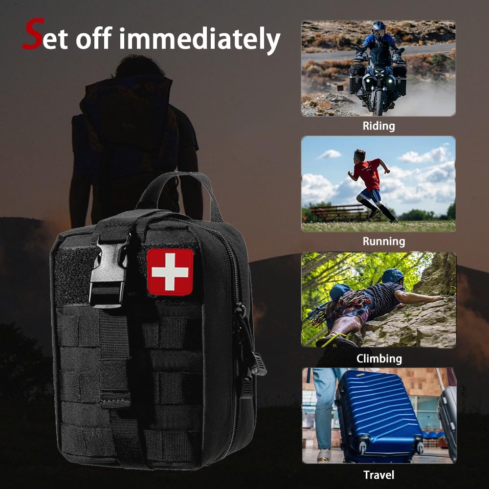 Universal IFAK Trauma First Aid Kit Molle Pouches Emergency Survival Kit Suitable for Home, car, Travel, Camping, Hiking, Sports, Outdoor Emergencies-Quick Response First Aid Essentials (Black)