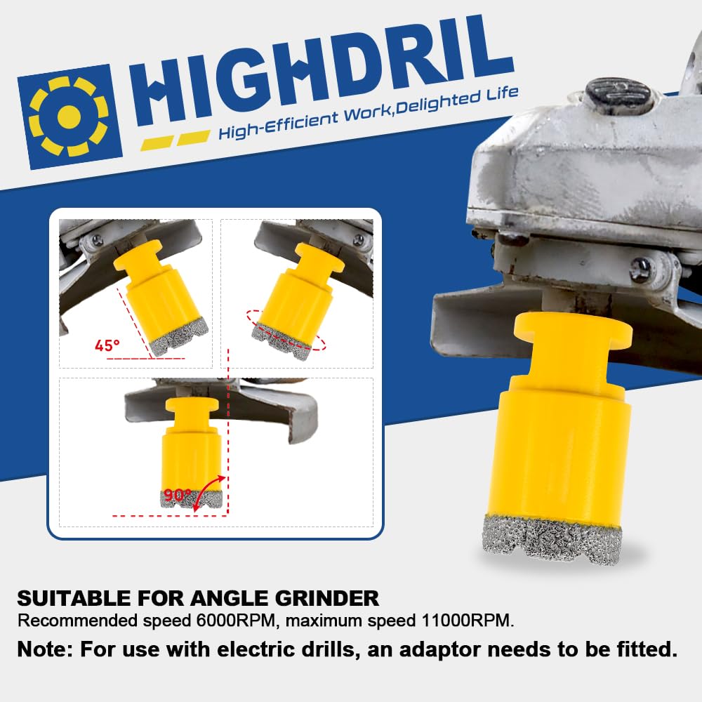 HIGHDRIL Diamond Drill Bits Kit with 5/8-11 for Porcelain Tile Ceramic Marble Brick Concrete Vacuum Brazed Hole Saw(20/25/35/50/75/100mm)