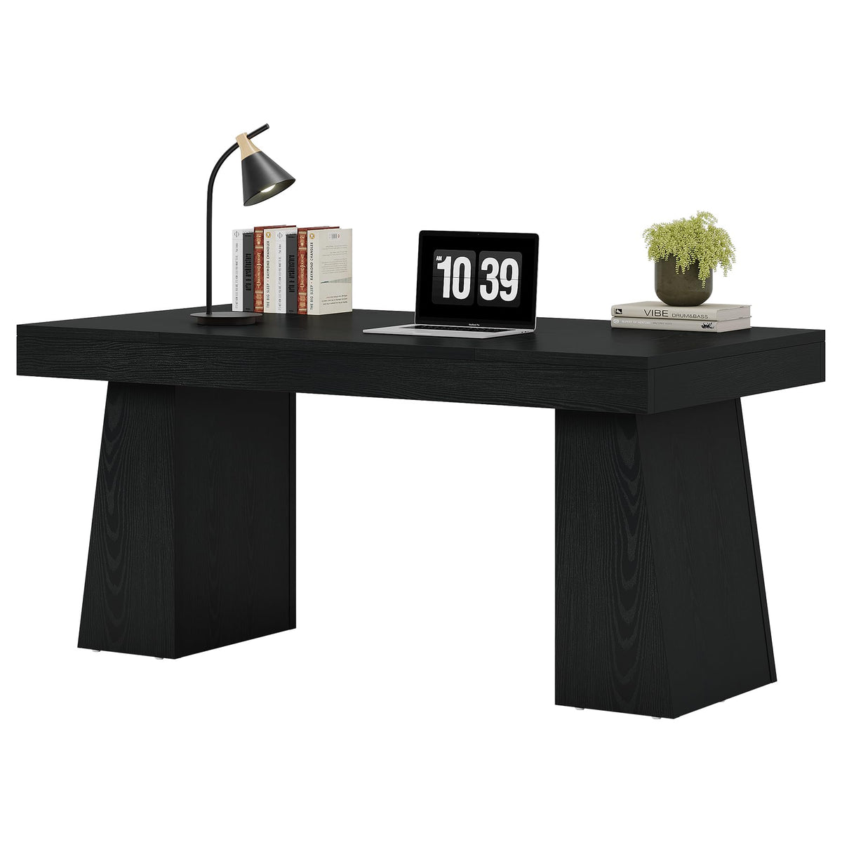 Tribesigns 55" Executive Desk, Wooden Office Desk with Double Pedestal, Modern Simple Computer Writing Table for Home Office, Black