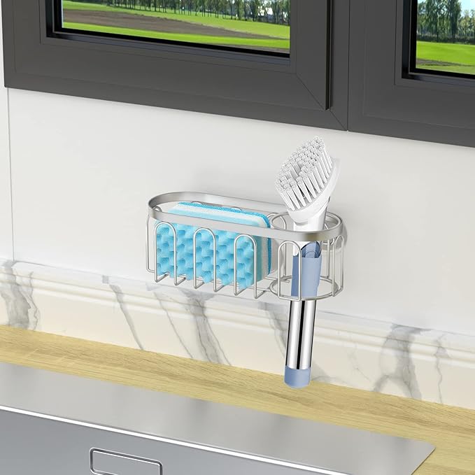 Yazoni 2-in-1 Sponge Holder for Kitchen Sink, Sink Caddy Kitchen Sink Organizer