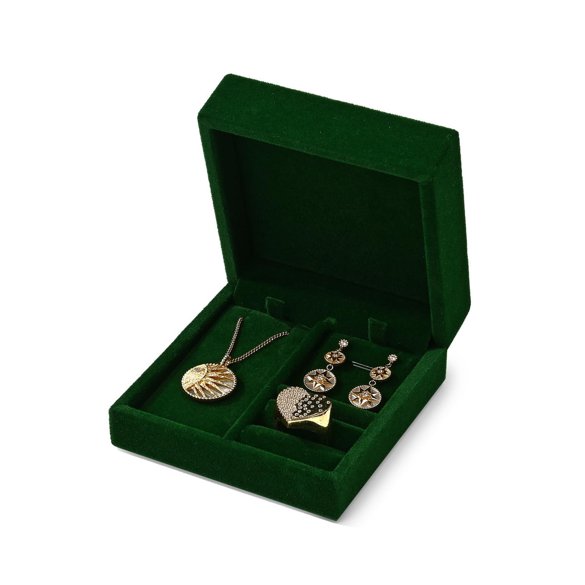 Papten 3 in 1 Velvet Jewelry Set Gift Box Earring Gift Box Ring Necklace Boxes Small Jewelry Storage Boxes for Travel Birthday Mother's Day Valentine's Day Gifts (Dark Green)