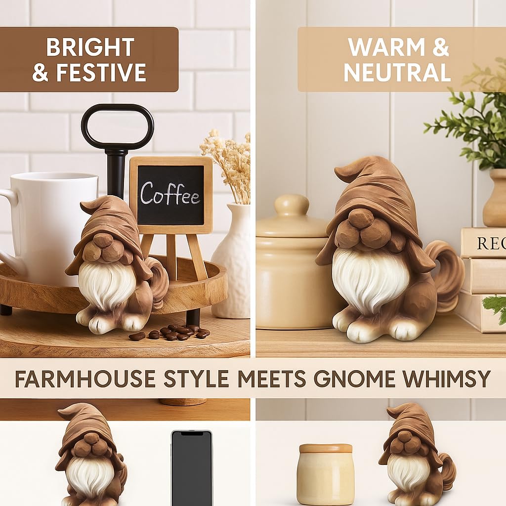 CigaMaTe Dog Gnome Figurine for Coffee Bar Decor, Rustic Coffee Table Decorations, Gnome Gifts for Women, Farmhouse Kitchen Shelf Decor, Tiered Tray Collectible Ornament