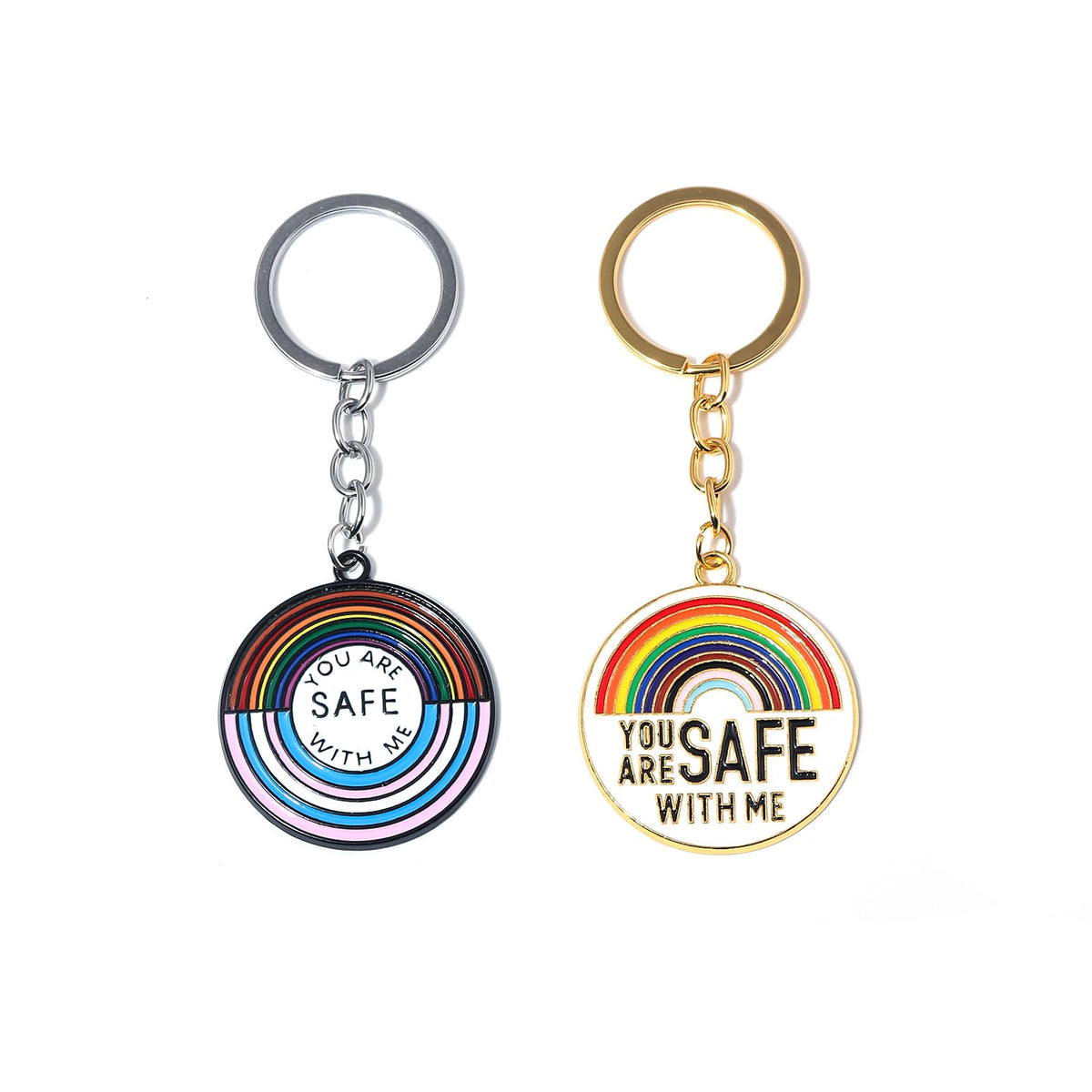 FunBoat “You Are Safe With Me” Keychain, Pride Gift for LGBTQ Friends, Safe Space Ally Rainbow Key Chain, Inspirational Keyring (Rainbow1+2)