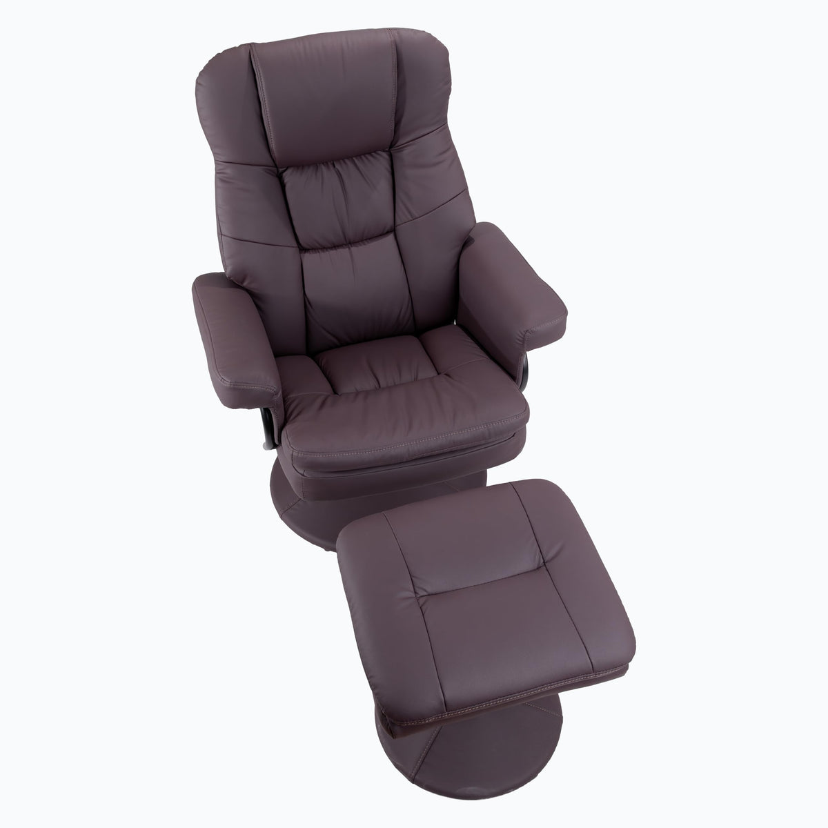 KEIKI Swivel Recliner with Ottoman Chair, Modern Cat Scratch Faux Leather Upholstered Manual Push Back 360° Swivel Chair, Ergonomic Lounge Footrest for Living Room Bedroom Reading Home Office, Brown