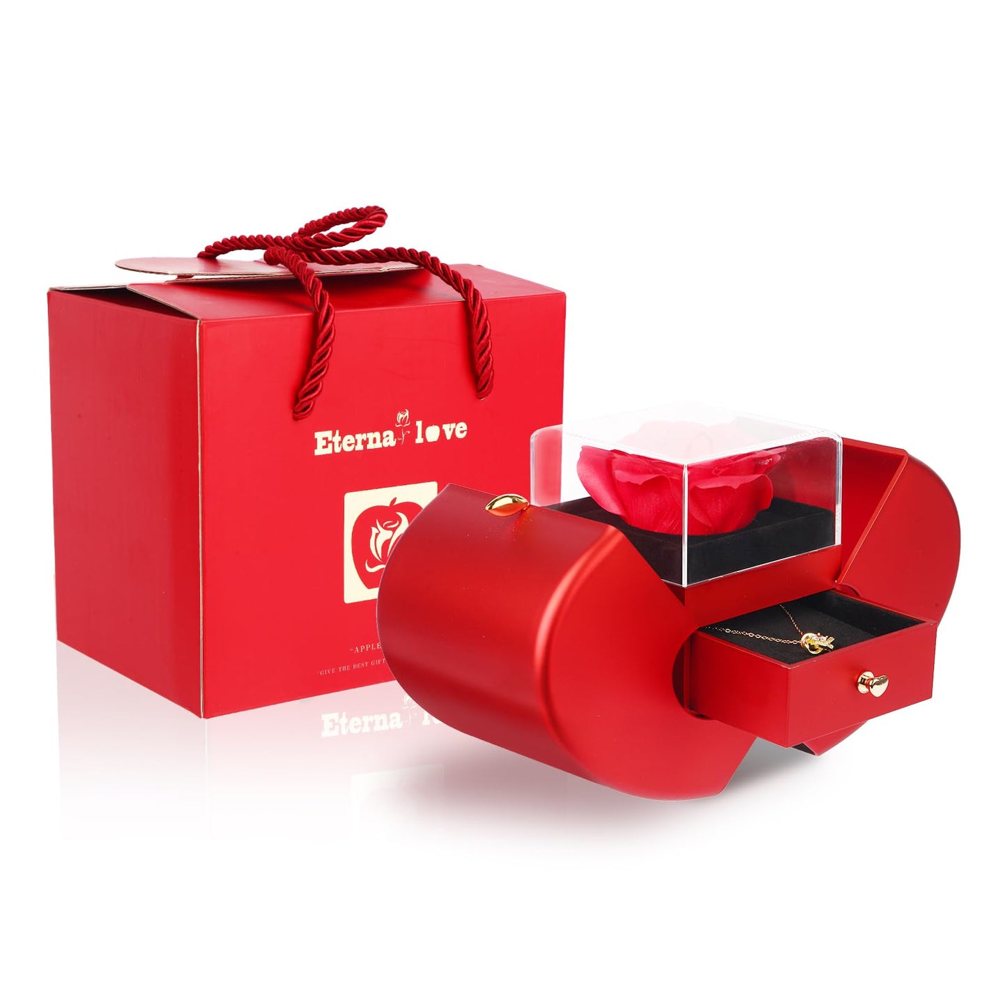 Preserved Handmade Red Rose With Hollow Clavicle Necklace,Jewelry Boxes With Necklace For Girlfriend,Wife,Mom With ''To My Love'' Card
