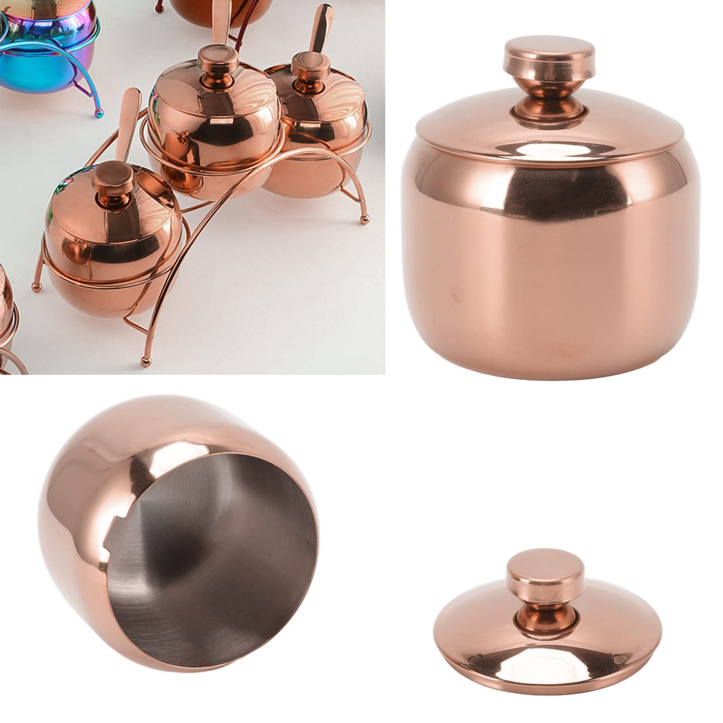 HAOHIZE Stainless Steel Condiment Containers, Small Sauce and Sugar Containers with Lids Salt Containers for Countertop Seasoning Pot Spice Pepper Container Jars Storage Organizer (Rose Gold)