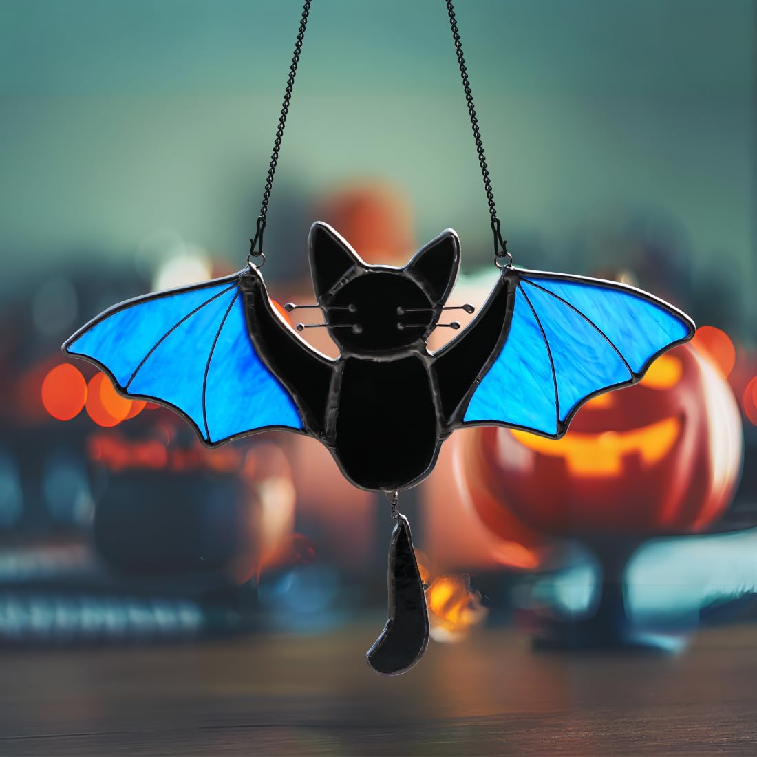 EPOGIFTS Black Cat Decor Stained Glass Suncatcher,Halloween Bat Cat Decor for Party,Cute Cats Gifts for Cats Lover Stained Glass Window Hanging,Halloween Ornament for Balcony,Yard