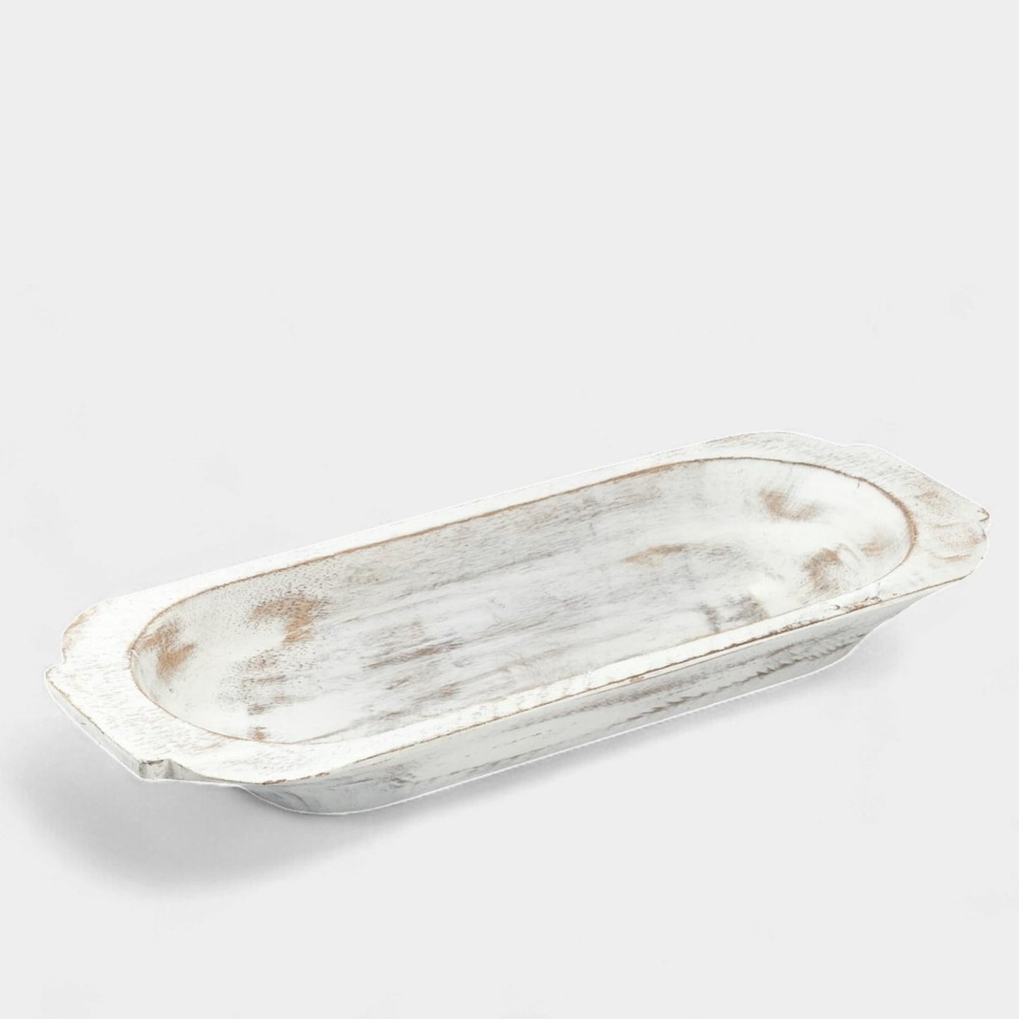 Mie Creations 16'' Large Wooden Dough Bowl for Decor, Farmhouse Decorative Centerpiece Oval Dough Bowls for Table | Handmade Long Wood Bowl, Thanksgiving Christmas Dining Decorations-Shabby Chic White