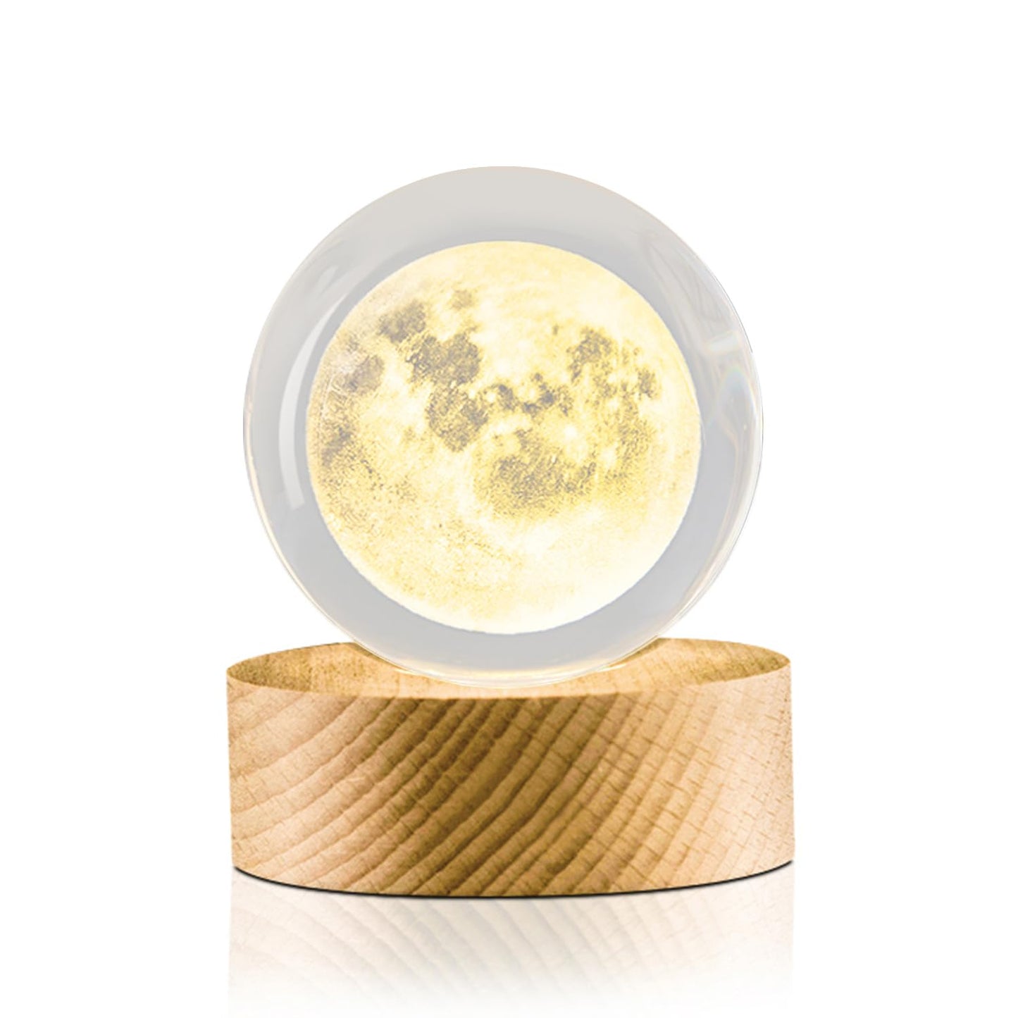 Flexzion 3D Moon Crystal Ball Night Light - LED Light Hologram Glass Lamp with Solid Wood Base, USB Powered Crystal Ball Lamp with Adjustable Brightness for Home Decor Display Gift, 2.4inch(60mm)