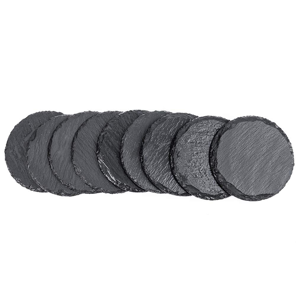 12 Round Slate Stone Coaster Drink Slate Coaster for Bar Kitchen Home Decor, Black, 3.8 Inches in Diameter