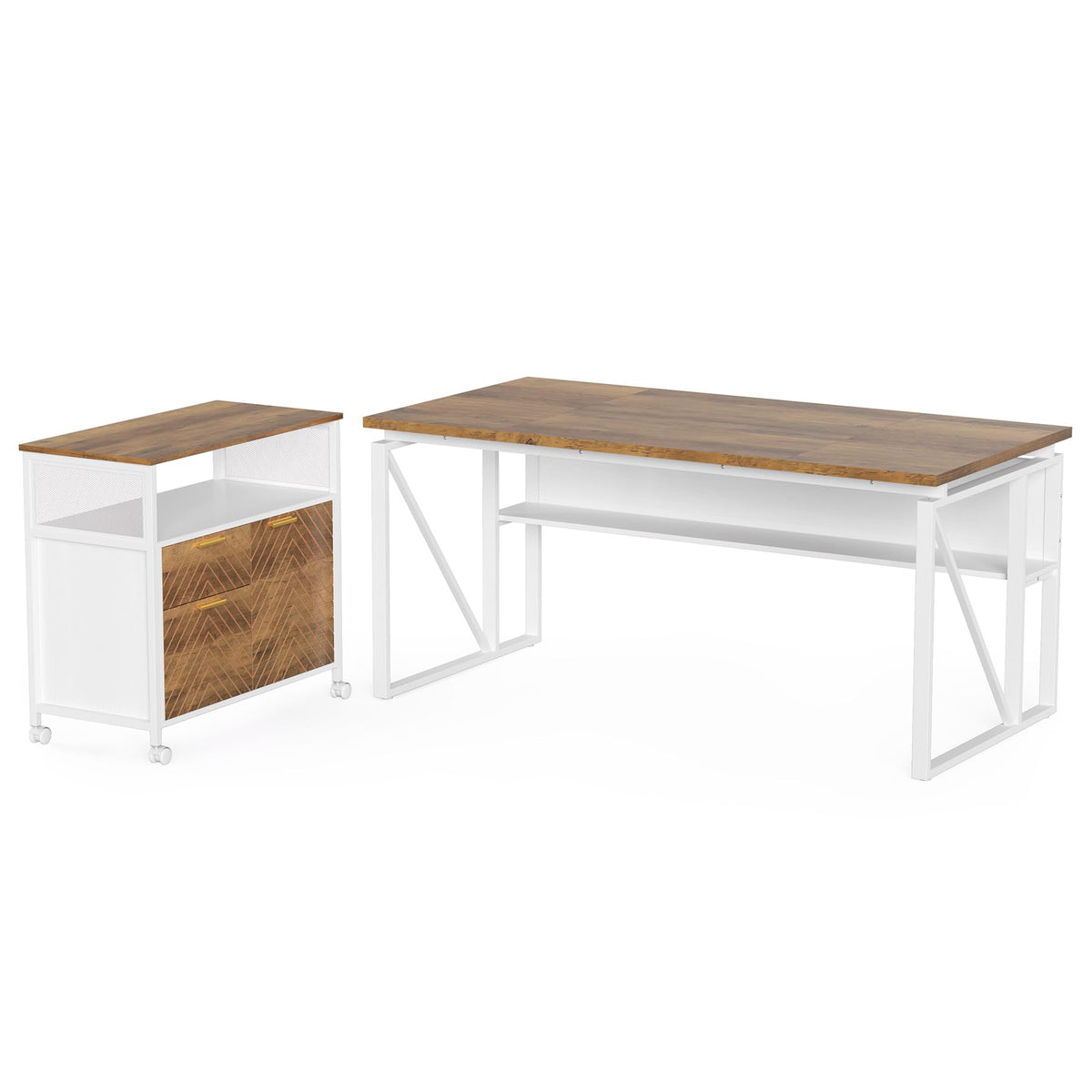 LITTLE TREE 63-Inch Office Desk with 31.5-Inch Lateral File Cabinet, Study Writing Desk Computer Desk for Home Office