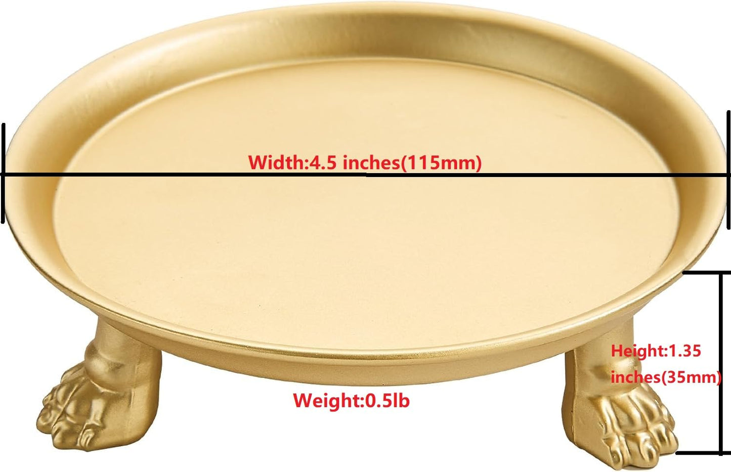 khtumeware 1 Pack 100% 4.5 Inch Solid Brass Gold Clawfoot Candle Dish - Pedestal Dish - Candle Holder - Jewelry Holder - Perfect for Wax Candles, Rings, and Trinkets