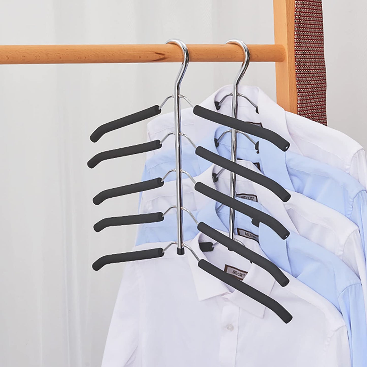 JFFLYIT Blouse Tree Hangers Multi-Layer Clothes Hangers 3 Pack 5 in 1 Non Slip Space Saving Closet Organizer Stainless Steel Shirt Hanger Coats Hanger(Black)