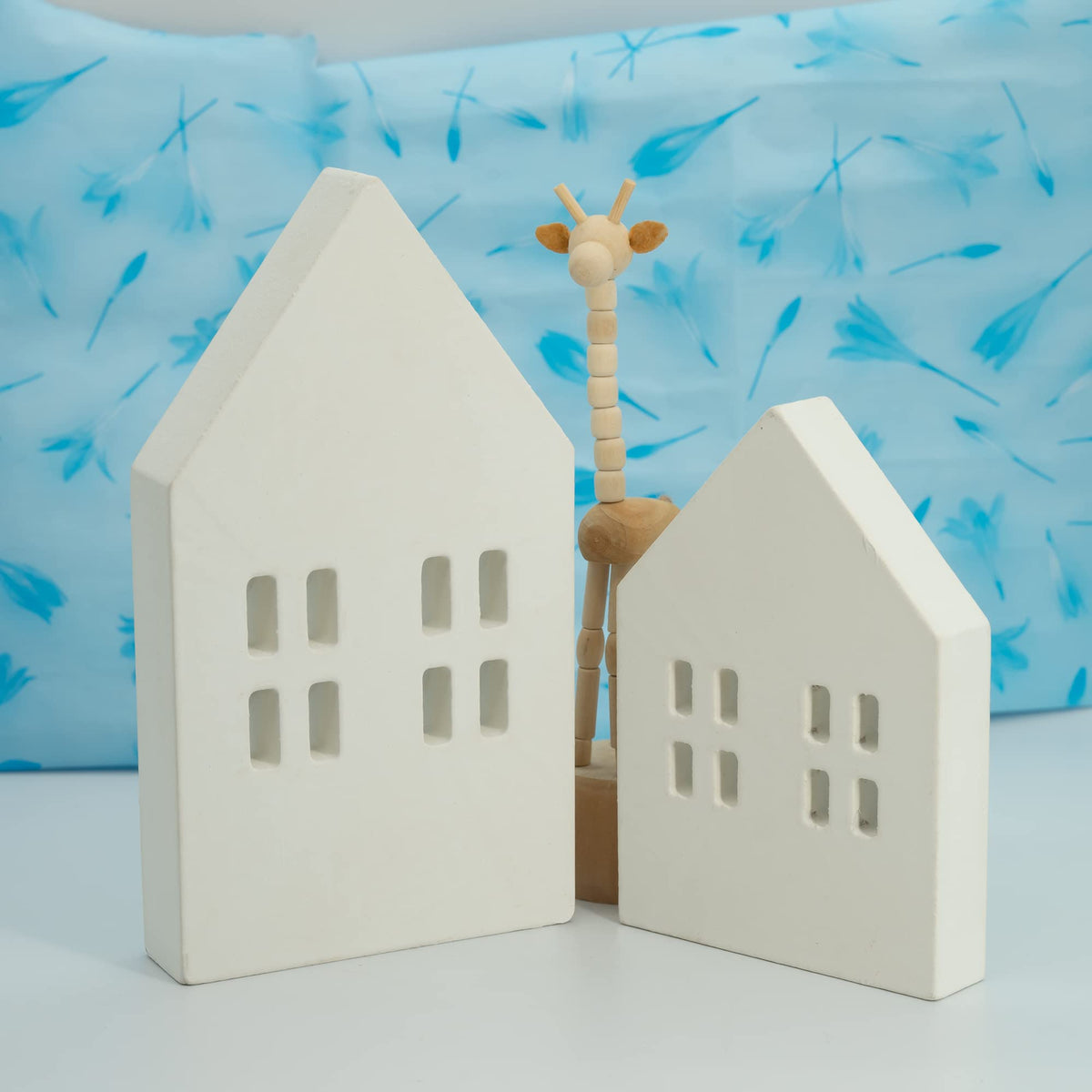 House Shaped Wooden Sign Block Farmhouse Home Sign Tiered Tray Decor 2 Pack (White)