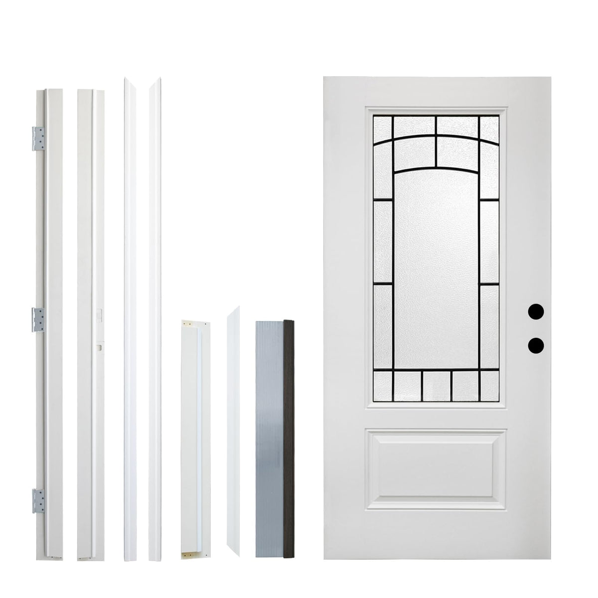36‘’ x 80‘’ White Fiberglass Entry Door with Frosted Glass, Front Door with White Vinyl Frame and Brickmould, Left Inswing Exterior Door for Residential Entrance