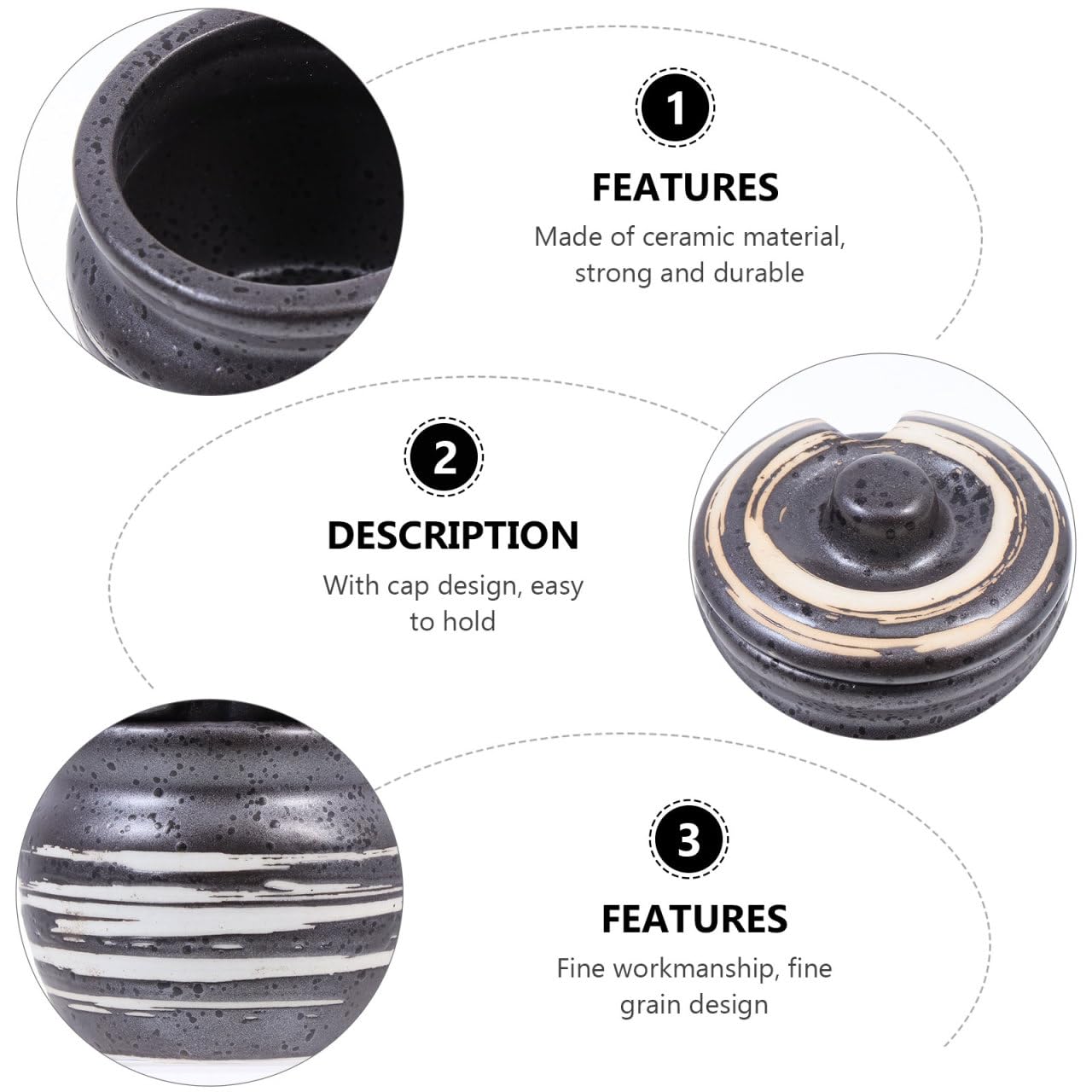 Ceramic Compact Condiment Storage Pot Small Sushi Candy for Kitchen and Dining Table Use 2.36X2.16X2.16In