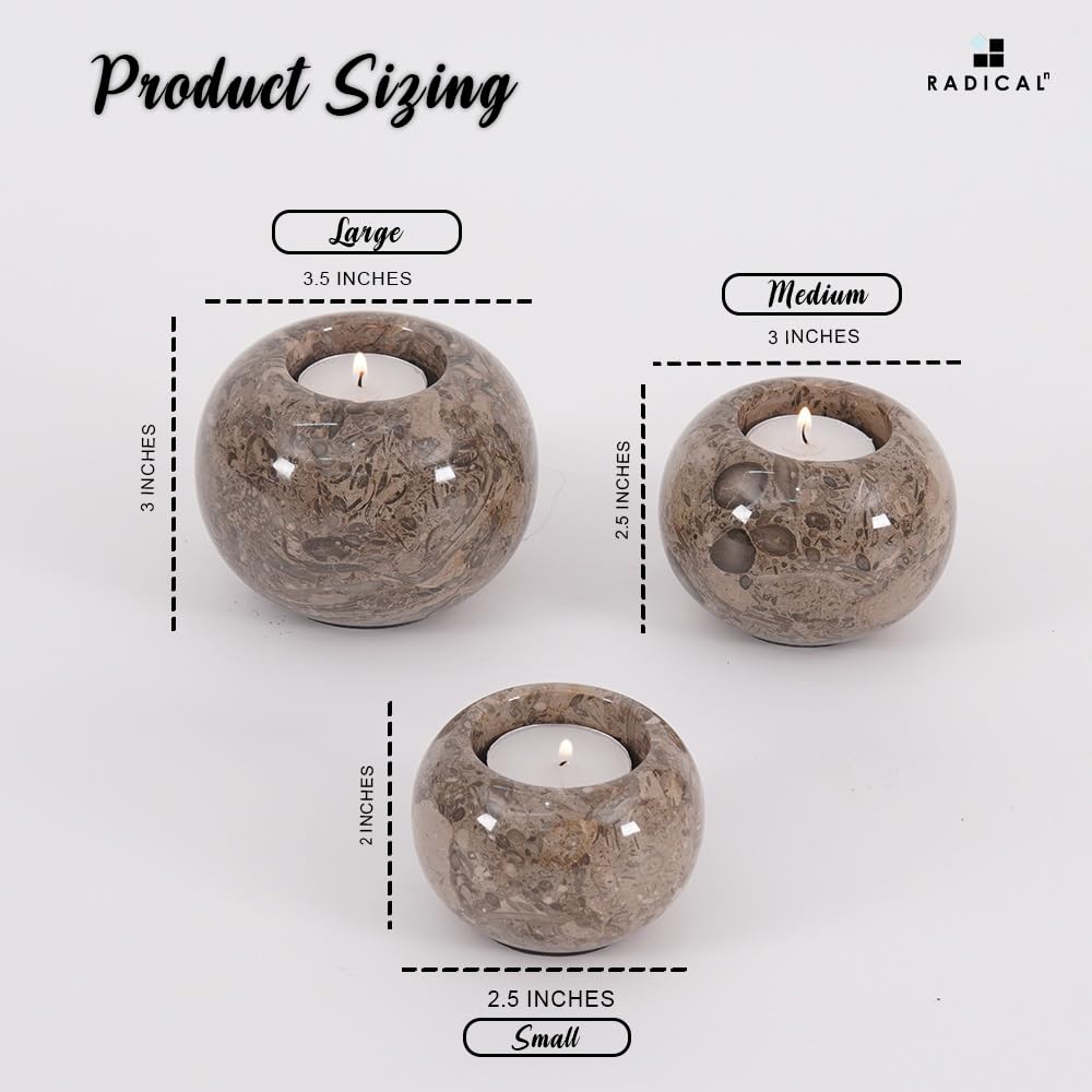 Radicaln Marble Tealight Candle Holder 4" Inch Oceanic Handmade Set of 3 Mini Candle Holders for Dining, Decorative Votive Candle Holder & Marble Taper Holder for Home Decor