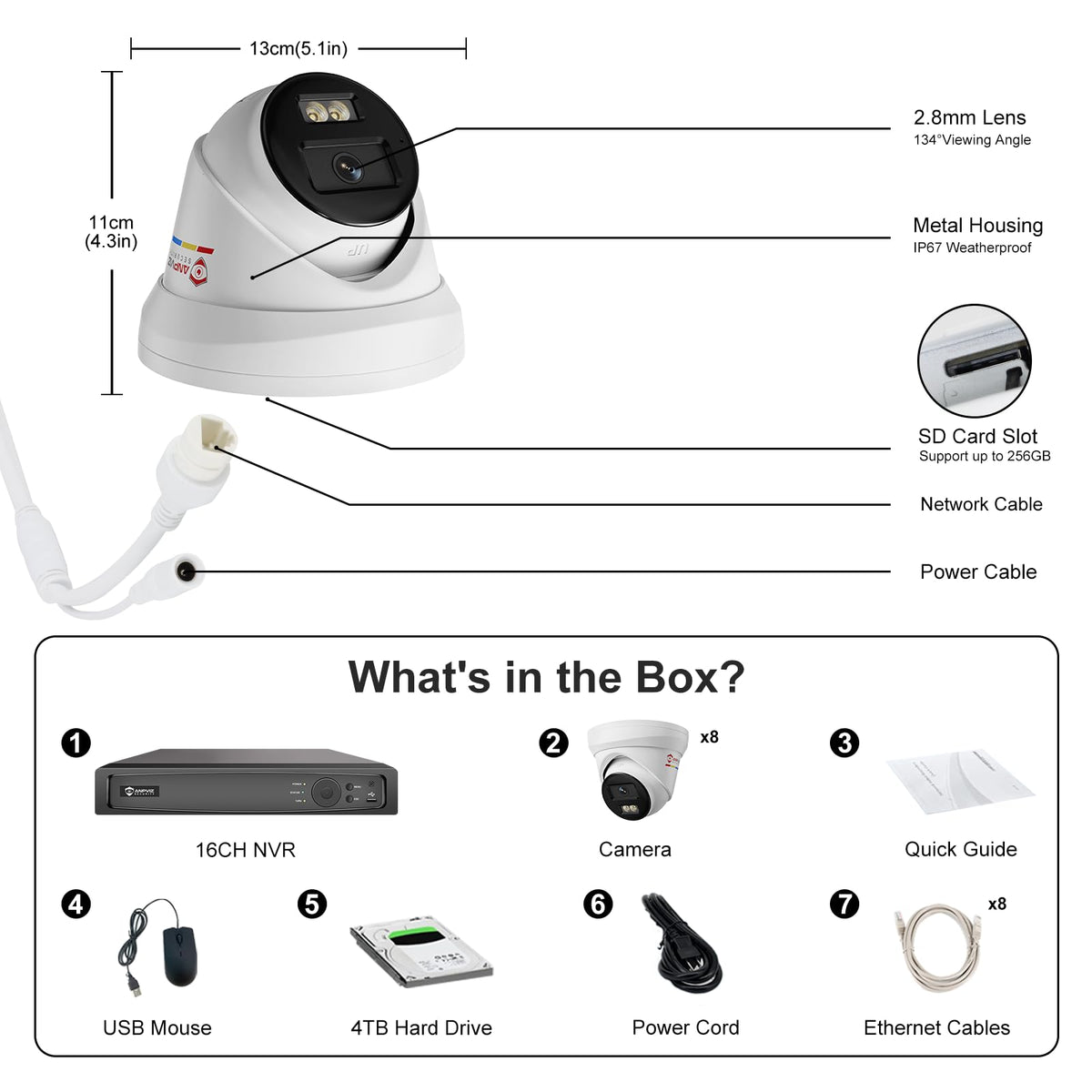 Anpviz 12MP@10fps 16Channel PoE Security Camera System, 8X12MP Wired PoE IP Cameras with Audio, Human Vehicle Detection, Smart Dual Light, 4K/12MP 16CH NVR with 4TB HDD for Business Home(H Series)