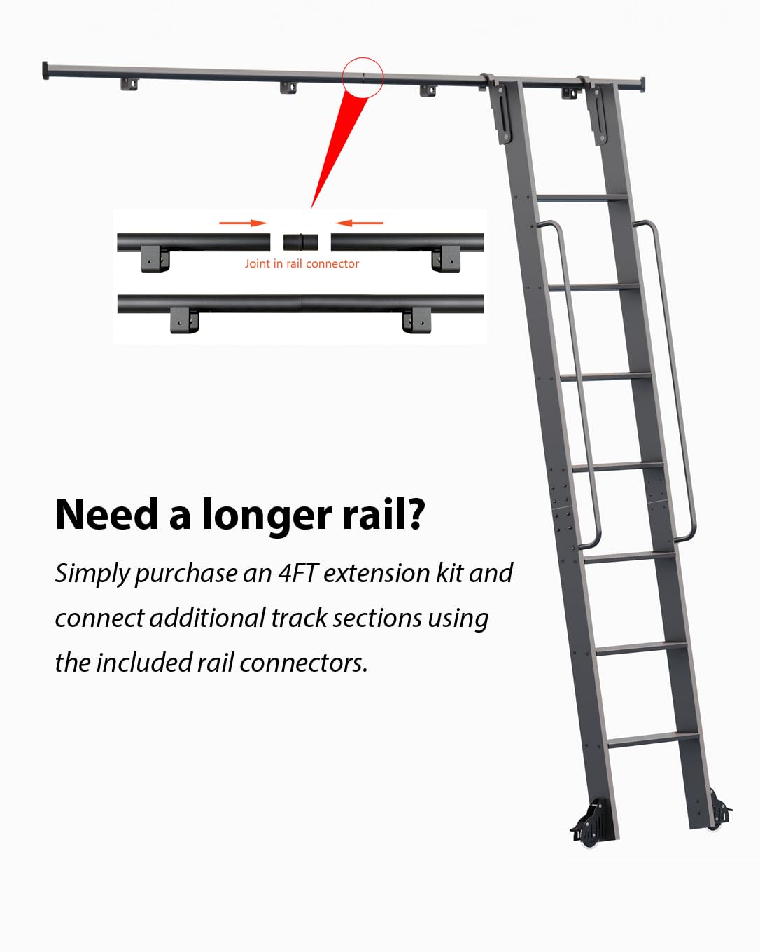 87" Sliding Library Ladder, Black +8FT Rolling Track Kit