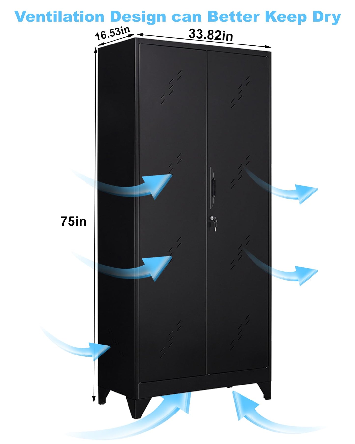 YILFANA 75" Metal Storage Cabinet with Lockable Doors, Functional Garage Storage Cabinets, Heavy-Duty Tool Organization Cabinet with Hanging Rod & S-Hooks (75" Utility Closet)