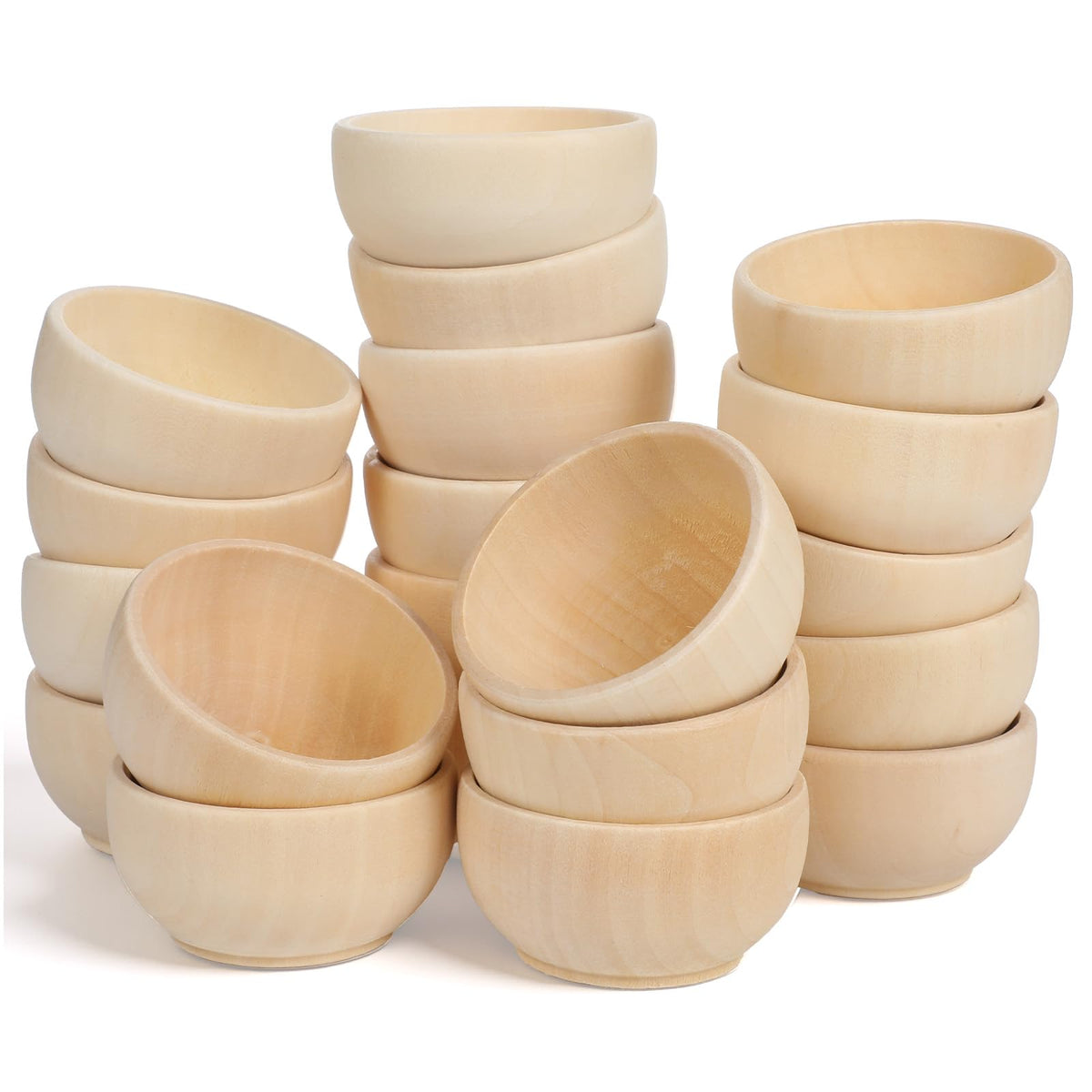 Asbiaxb 20 Pack Small Wooden Bowls, Mini Pinch Bowls, 1.5 Oz Unfinished Tiny Wood Condiment Bowsl for DIY Crafts, Sorting, Dipping Sauce, Nuts, Spice, Candy, 1.2 X 2.4 Inches