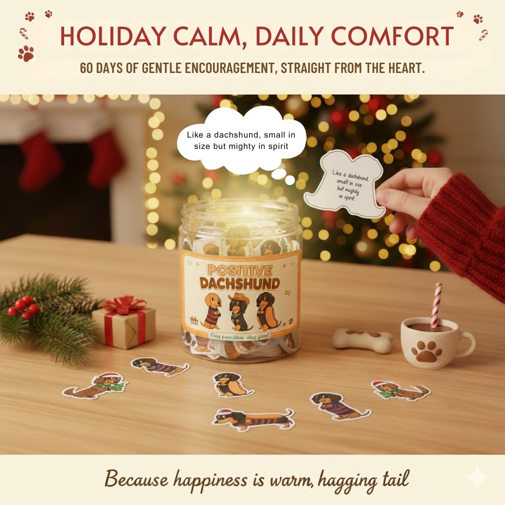 Positive Dachshund Jar with 60 Affirmation Cards, Emotional Support Gift, Funny Dachshund Gifts for Women, Christmas Decor, Weiner Gifts, Cute Puppy Dachshund Decor for Dog Lovers