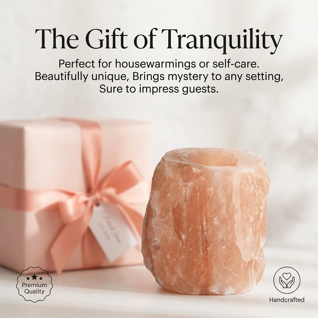 Deluxe Comfort Himalayan Salt Dual Tealight Candle Holder - Hand-Carved Natural Crystal Salt Lamp Glow, Soothing Warm Ambiance, Home Decor & Meditation Gift, Orange