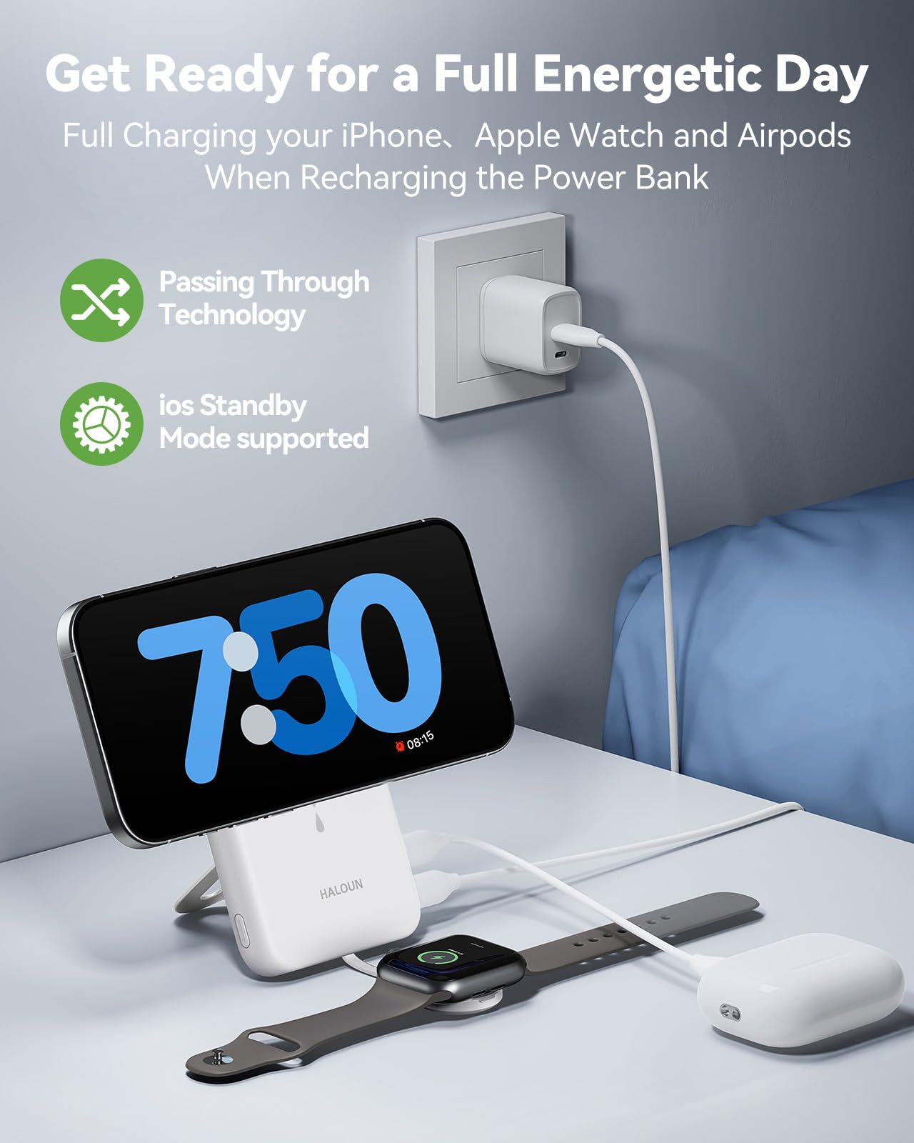 Magnetic Portable Charger for iPhone and Apple Watch, 10000mAh Wireless Power Bank PD 20W USB-C Fast Charging Battery Pack with Stand for iPhone Air 17/16/15/14/13/12 Pro Max、iWatch 11-1/SE/Ultra 3-1