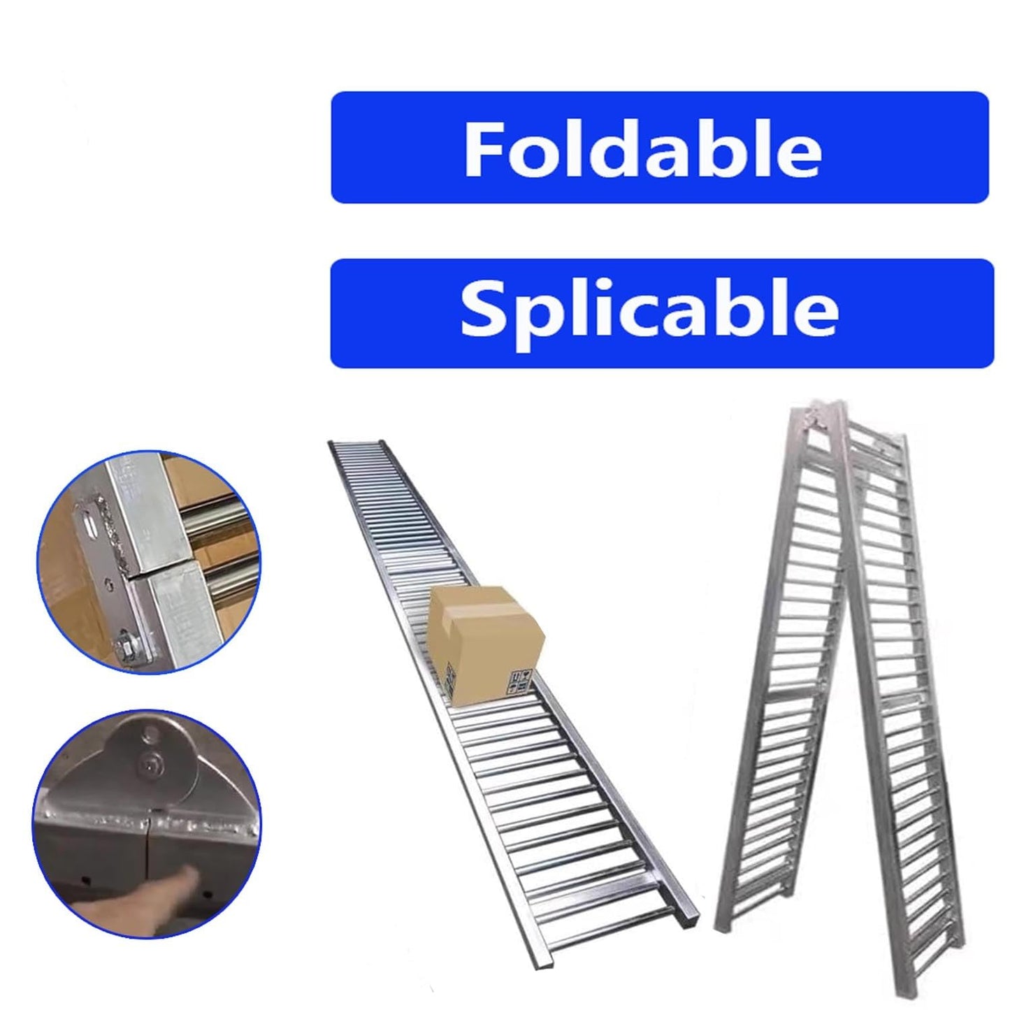 Heavy-Duty Portable Roller Conveyor Table, 30/40/50/60cm Width, 330lbs Stainless Steel Frame, Foldable Flow Rail for Warehouse Freight Handling, 8m/26ft Assembly Line