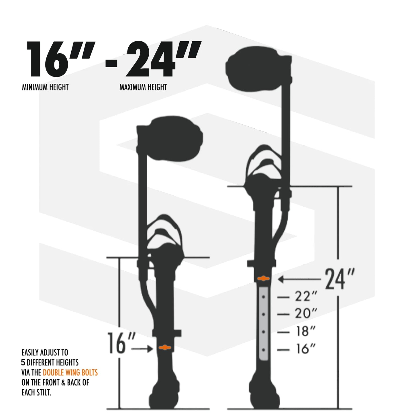 SurPro Double-Sided Drywall Stilts, Aluminum Base, 16” - 24” Height, QuadLock Contractor-Grade Stilts (S2-A-1624) for Drywallers, Painters, Ceiling Work, Stilts Drywall