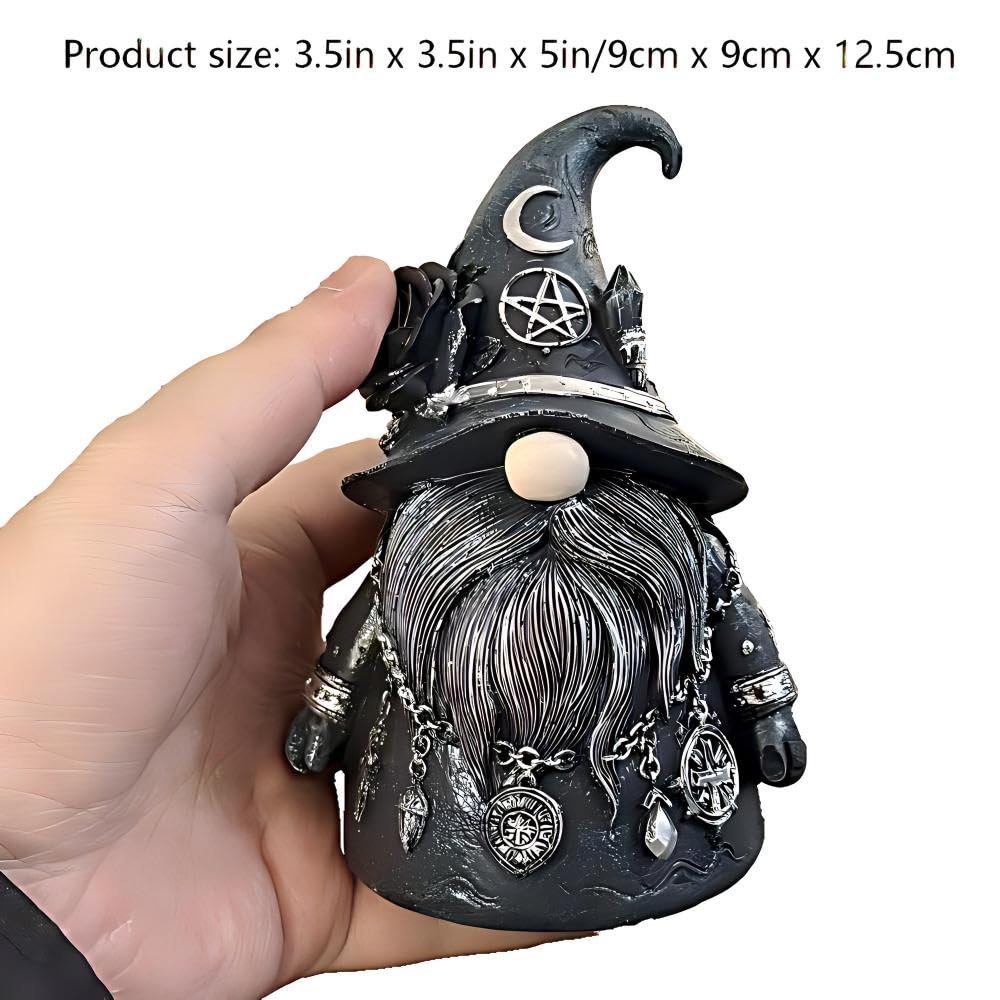 wsmart Gothic Garden Gnome Statue, Dark Academia Decor, Horror Collectible Figurines, Unique Halloween Decorations Cool Pagan Altar Witch Aesthetic Decoration Gift (Black Resin )