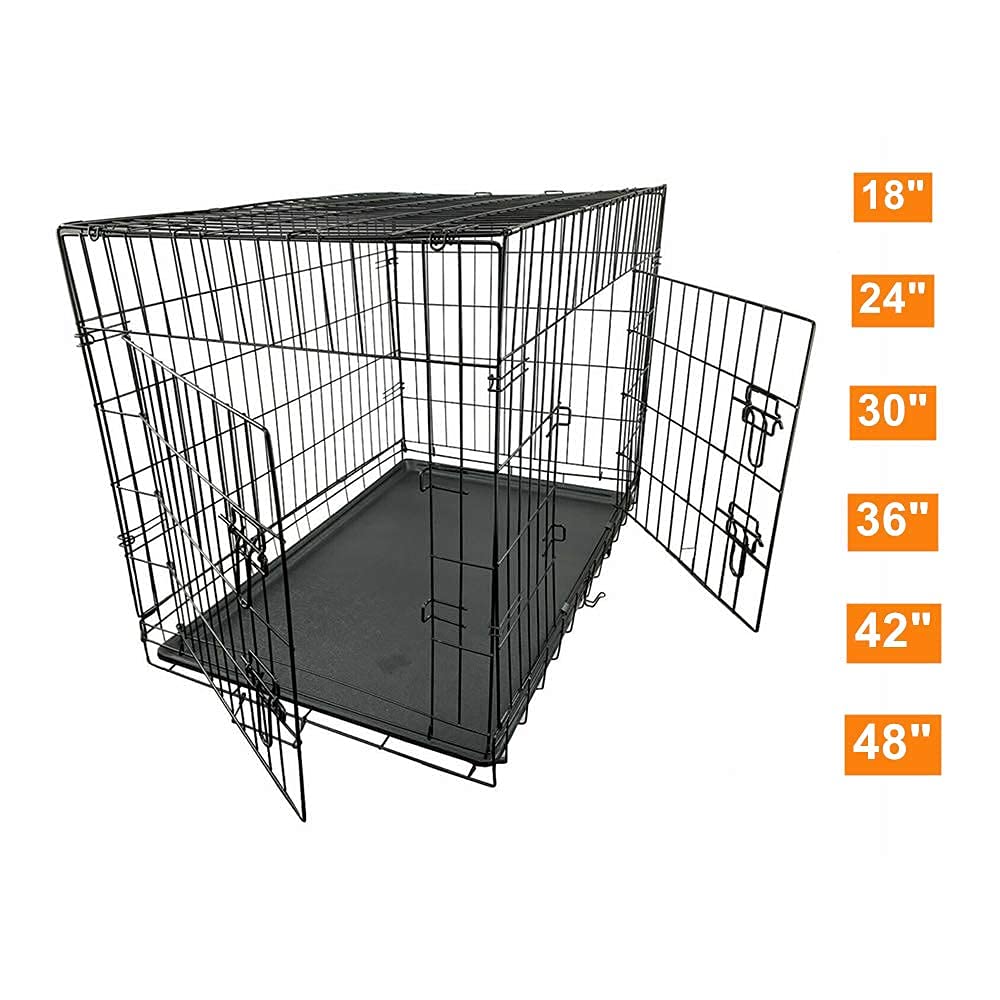 Wowsubli Dog Crate 48 inch Pet Cage for Large Dogs, Black Folding Metal Training Kennel Cat Puppy Animal Transport with Solid Tray 2 Door 4 Lock