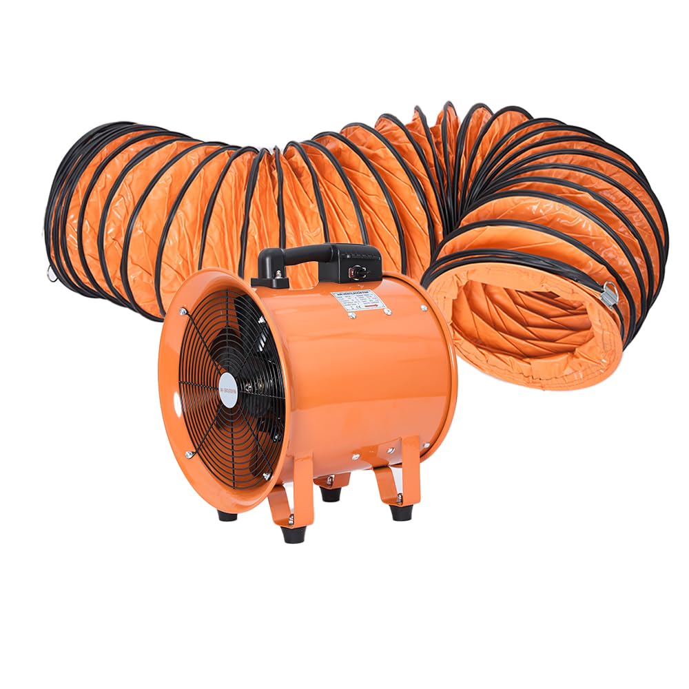 Utility Blower Fan 12 Inch, 550W High Velocity Ventilator with Duct Hose, Low Noise Portable Ventilation Fan, Fume Extractor for Exhausting & Ventilating at Home and Job Site (12IN FAN+16FT HOSE)