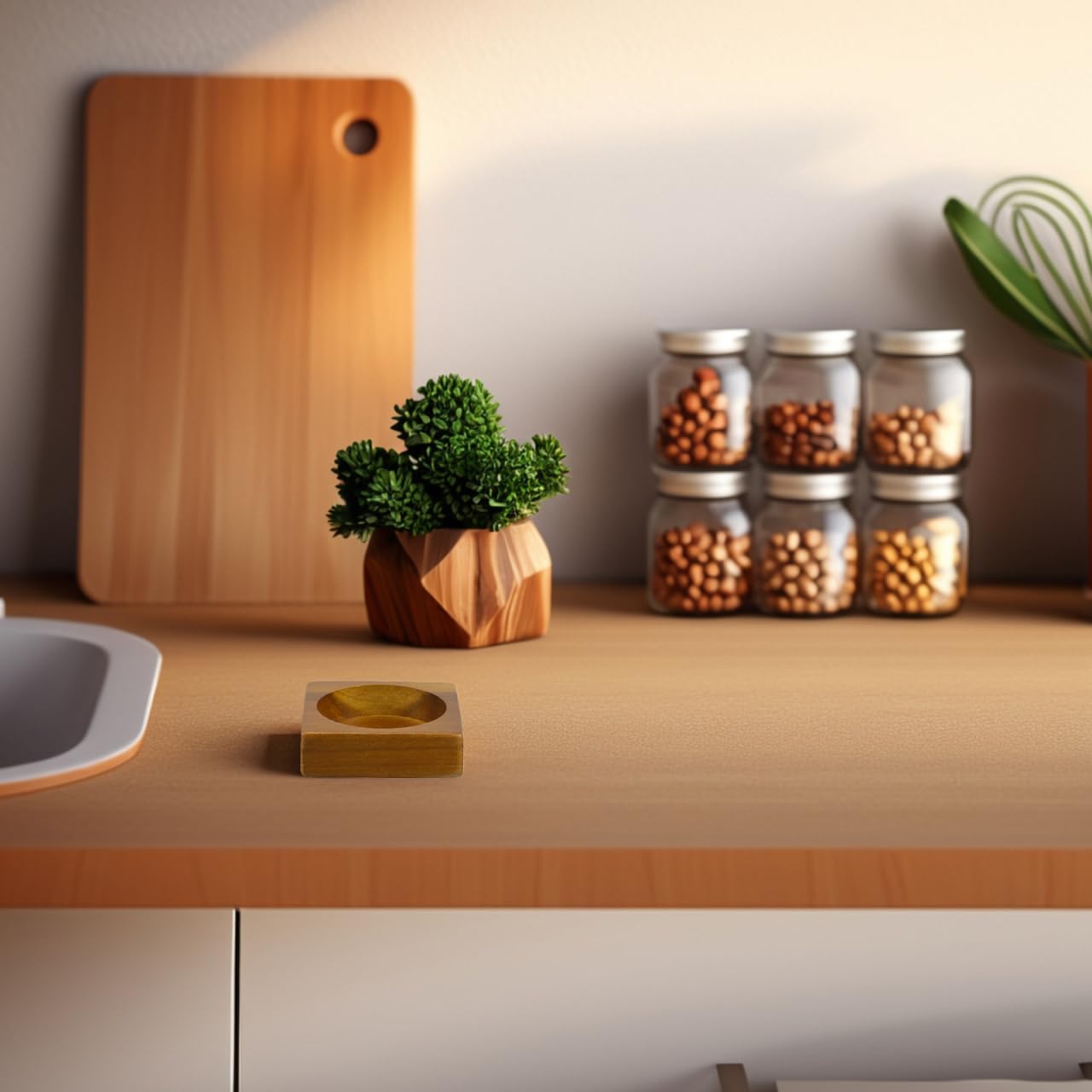 TOPPERFUN Salt and Pepper Tray, Wooden Grinder Base for Kitchen Counter, Acacia Wood Storage Holder for Salt Mill and Pepper Shaker, Non-Slip Countertop Organizer for Spice Set