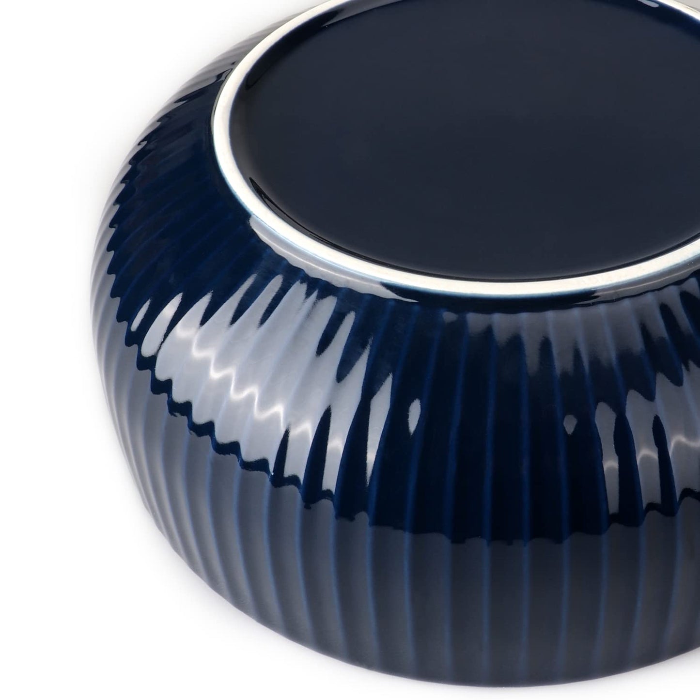 UUEMB Extra Large Salad Bowl, 2800ml Ceramic Fruit Bowl, Stylish Navy Blue Round Vertical Stripe Soup Bowl, Serving Bowl for Salad, Fruit, Noodle, Soup(23.5x8.8cm, 95oz)