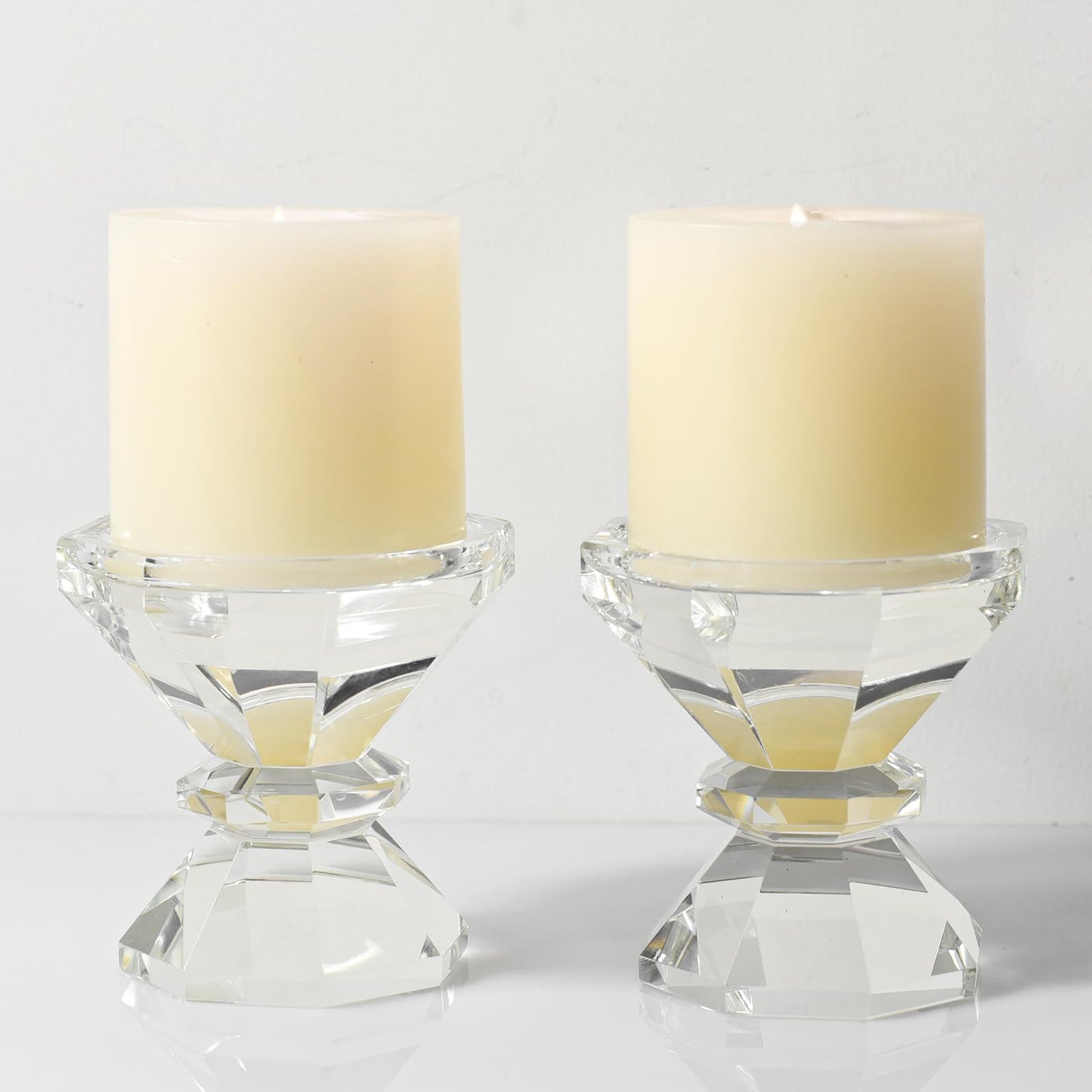 Marvala Crystal Candle Holders, Pillar Candlestick Set of 2, Modern Elegant Tall Crystal Candlesticks for Wedding Centerpieces, Christmas, Dining Table, Home, Party Decor