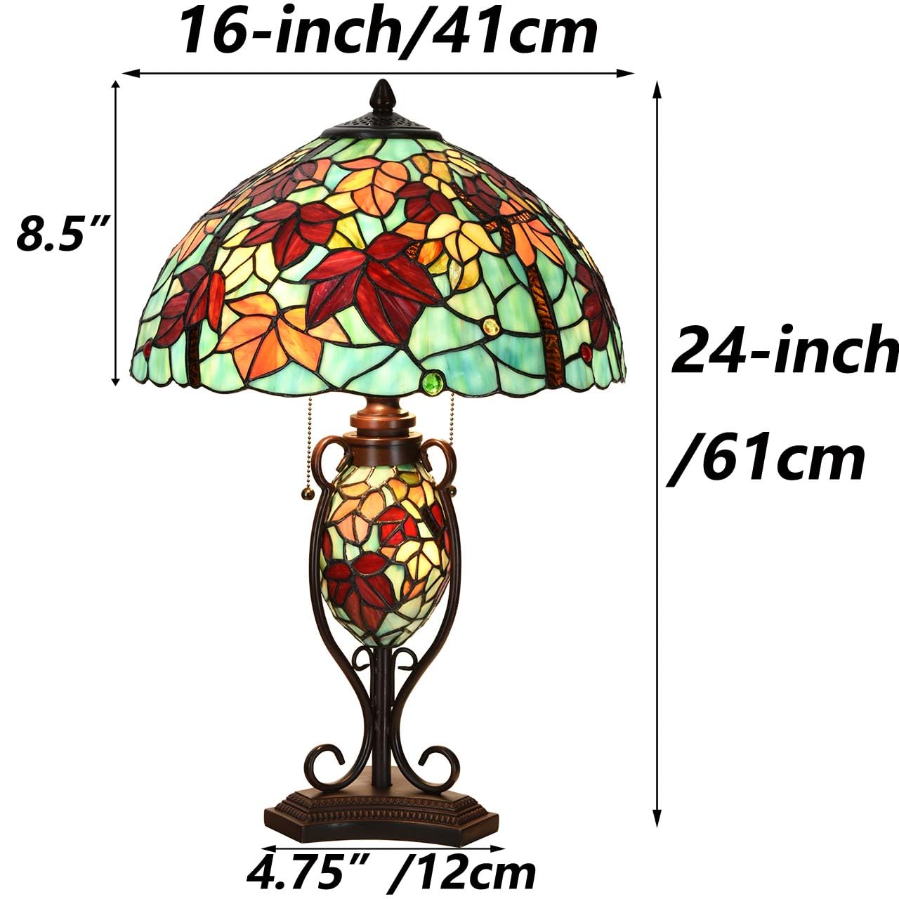 Bieye L10883 Tiffany Style Stained Glass Table Lamp Double Lit for Home Decor 16Wx24H (Maple Leaves)