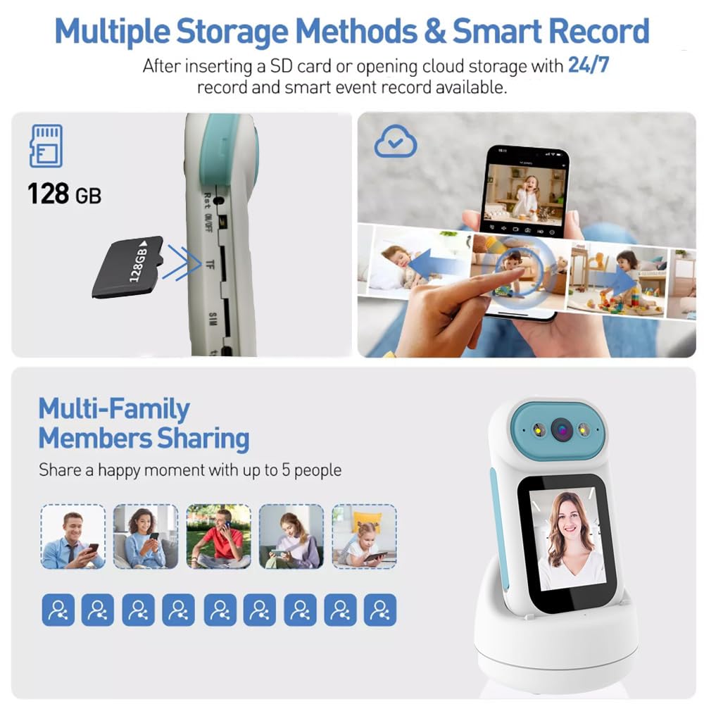 Video Calling Handheld Security Camera Indoor,Nanny Camera Baby Camera Pet Camera,2-Way Video Call 350°Pan Cameras for Home Security,Move Tracking,Alarm Push 1080P 2.8inch Screen,Night Vision