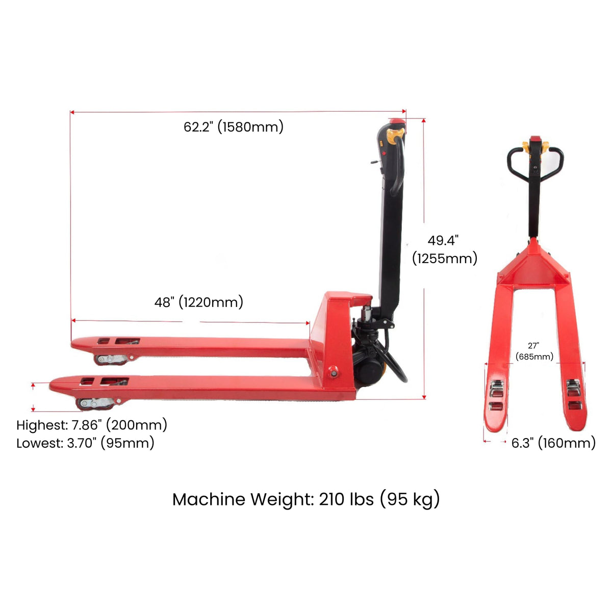 Electric Pallet Truck, 4,400 lb Capacity, Lithium Battery Walk-Behind Pallet Jack for Warehouses, Factories & Loading Docks, Electric Brake