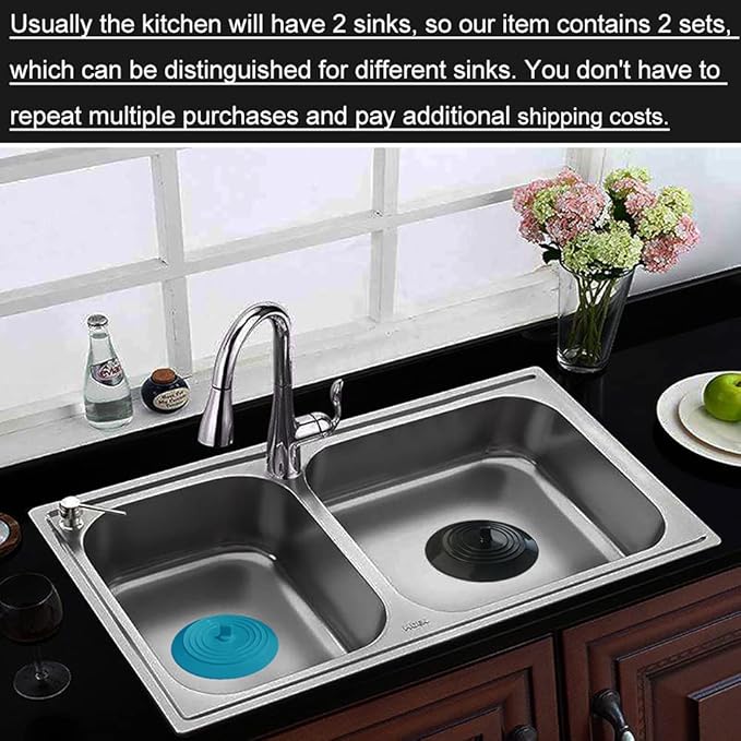 4PCS Kitchen Sink Strainer Stopper Kit, Universal Silicone Sink Drain Plug Cover