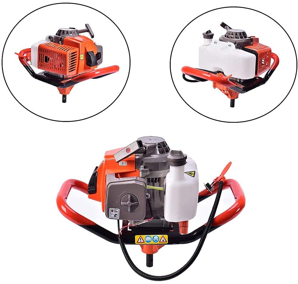 PRIJESSE 72cc Post Hole Digger 2-Stroke Petrol Gas Powered Earth Digger with 3 Auger Drill Bits (4" 8" & 12") + 2 Extension Rods for Farm Garden Plant