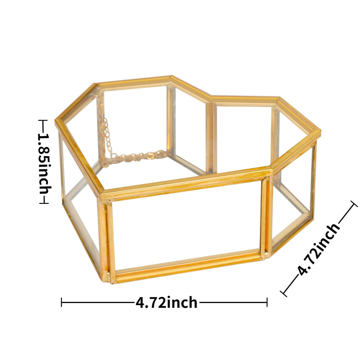 Himitimi Vintage Glass Jewelry Box Heart-Shaped Gold Keepsake Box with Hinged Lid Trinket Ring Earring Jewelry Organizer Valentines Day Gifts for Women and Girls